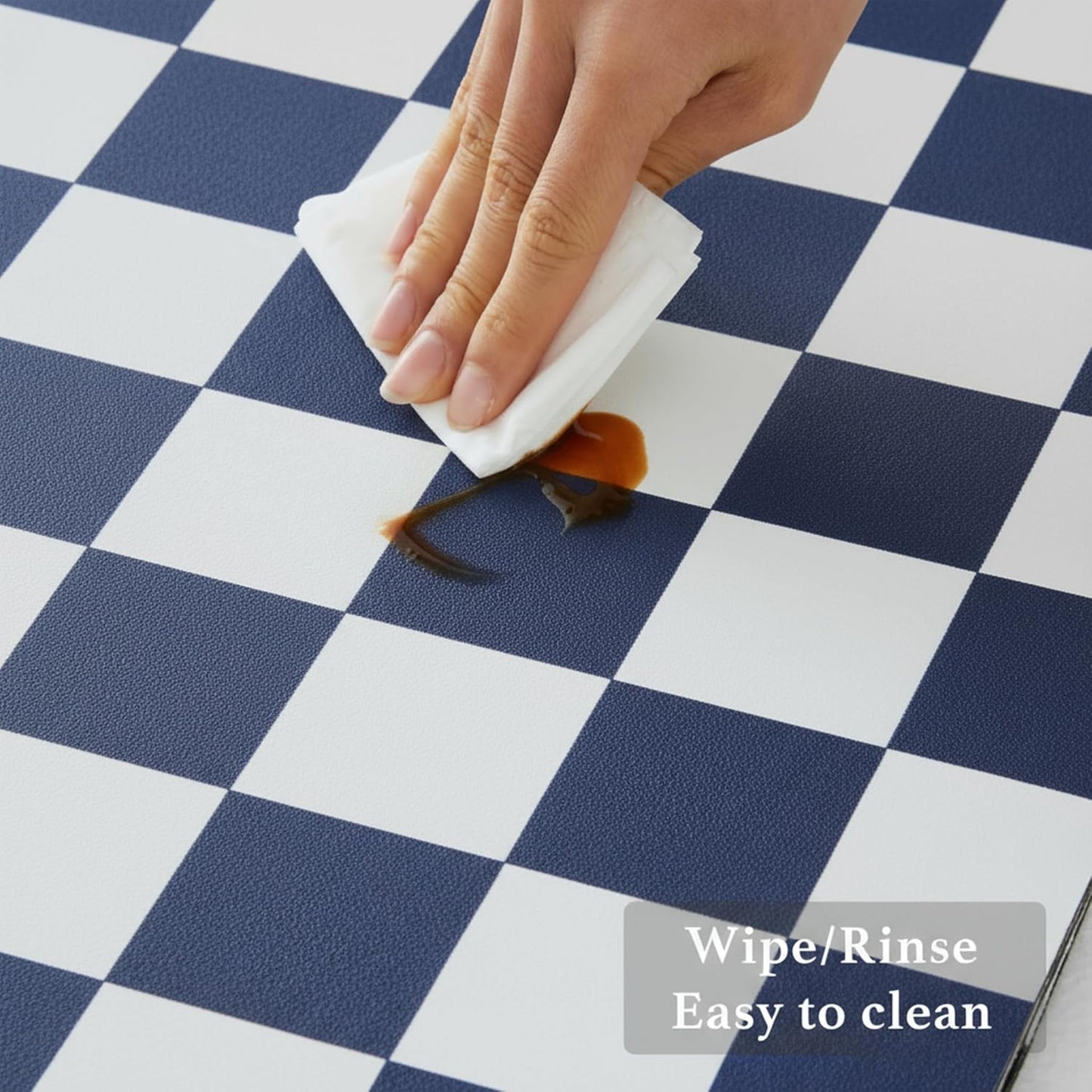 Checkered Dish Drying Mat for Kitchen Counter, Coffee Bar Station Accessories, Retro Cute Aesthetic Modern Absorbent Drainer Mat Kitchen Drying Mat Easy Clean (Navy Blue, 19" x 12")