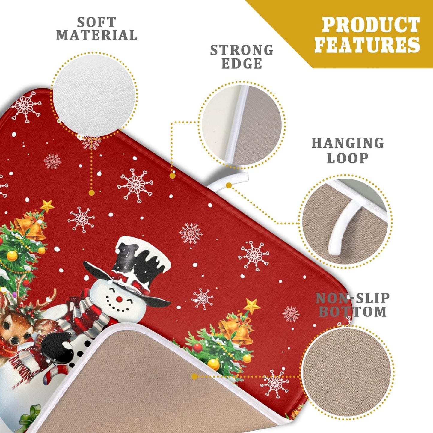 Christmas Snowman Dish Drying Mat for Kitchen Counter,Christmas Tree Winter Snowflake Red Drying Mat 16 x 18 Inch with High Absorbent Reversible Microfiber Dish Drying Pad Drainer Mat for Coffee Bar