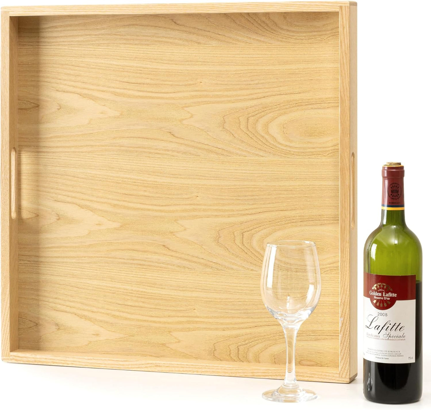 Axeman 20 Inch Large Square Wooden Ottoman Tray for Living Room|Extra Large Serving Tray with Handles for Coffee Table, Breakfast|Decorative Wood Tray for Ottoman Couch Sofa Kitchen|Natural