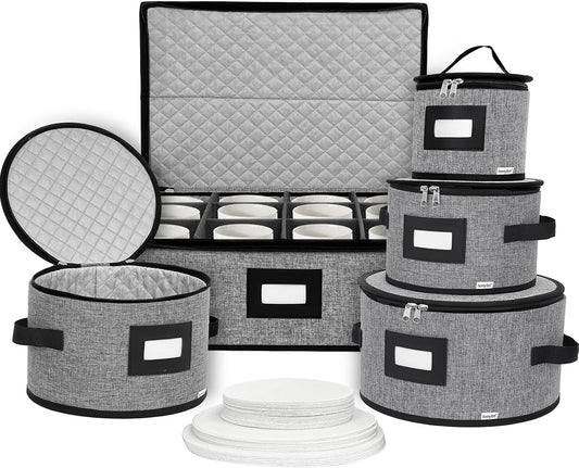China Storage Containers, Hard Shell with Felt Dividers for Plates, Moving Boxes for Dishes, Cups, Mugs, Tableware Moving Supplies for Kitchen Organization- 5-Piece Set