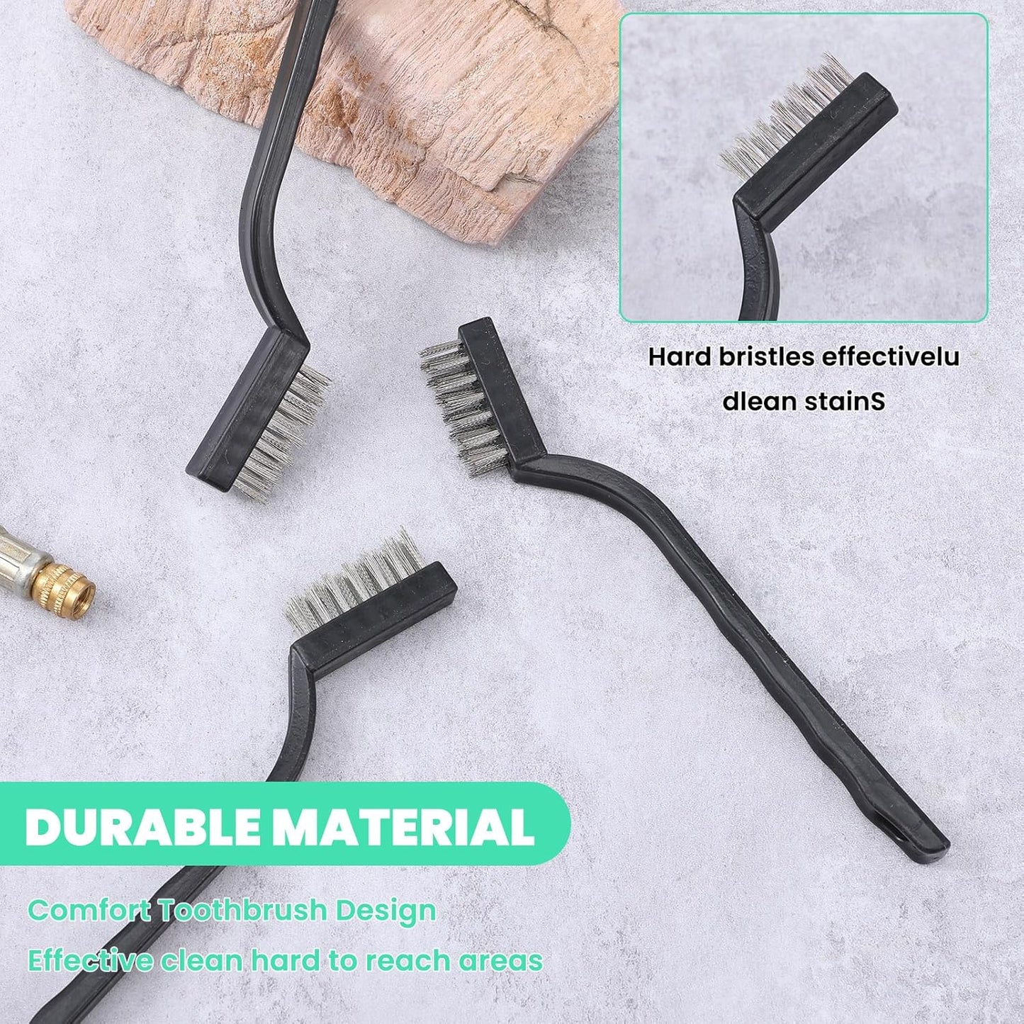 60 Pcs Mini Wire Brush Set Stainless Steel Wire Bristle Small Metal Scratch Brush for Cleaning Curved Handle Masonry Welding for Cleaning Welding Slag and Rust Tool, Black, 6.7 Inches