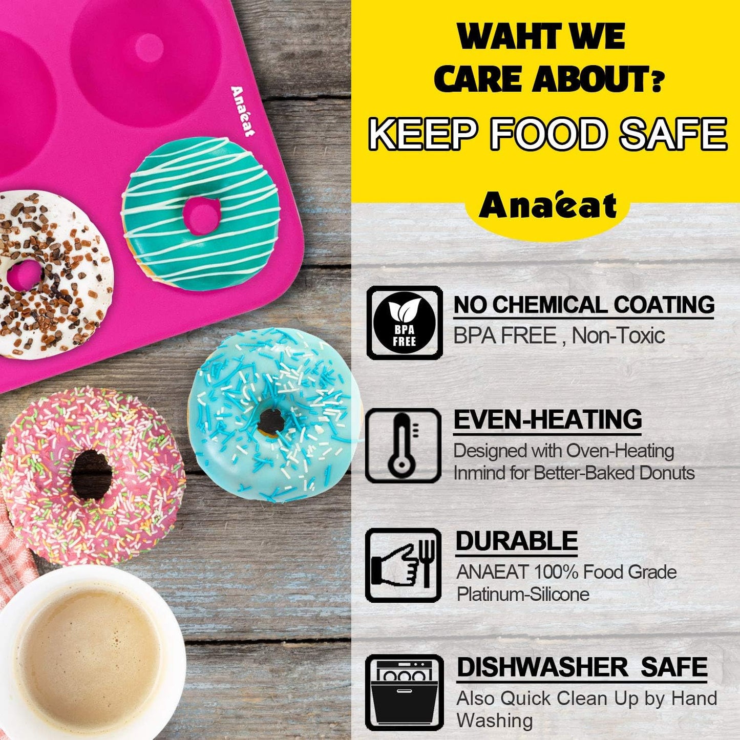 Anaeat 3 Pack Donut Pan Silicone Baking Mold, Just Pop Out! Non-Stick Doughnuts Baking Pans BPA Free for 6 Full-Size Donuts, Muffin, Cake Biscuit Bagels - Oven & Dishwasher Safe (Multicolor)