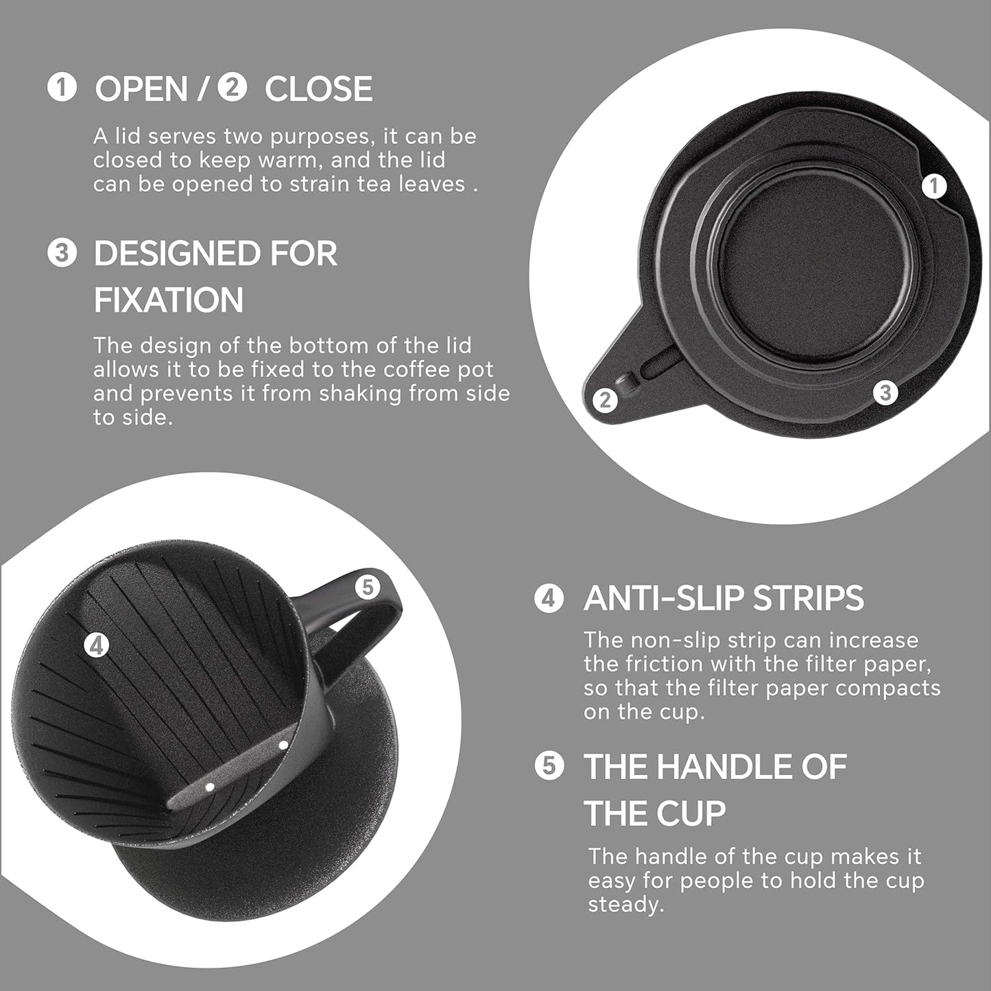 Ideus Insulated Pour Over Coffee Maker Set 20oz, Stainless Steel Coffee Pot Pour Over Set Camp Coffee Carafe BPA-Free with Dripper and Tea Infuser for Home, Office & Camping (Black)