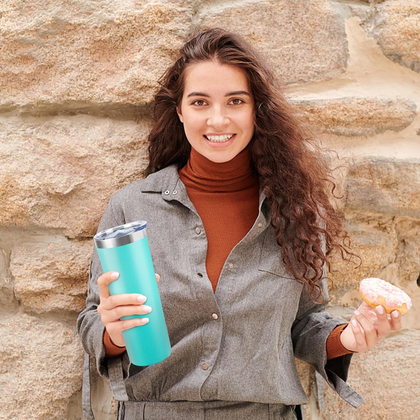 20 oz Skinny Tumbler with Lid and Straw,Stainless Steel Vacuum Insulated Tumbler Cup Double Wall Leak-proof Coffee Mug,Travel Thermal Water Tumbler for Home,Office,Outdoor(Teal,1)