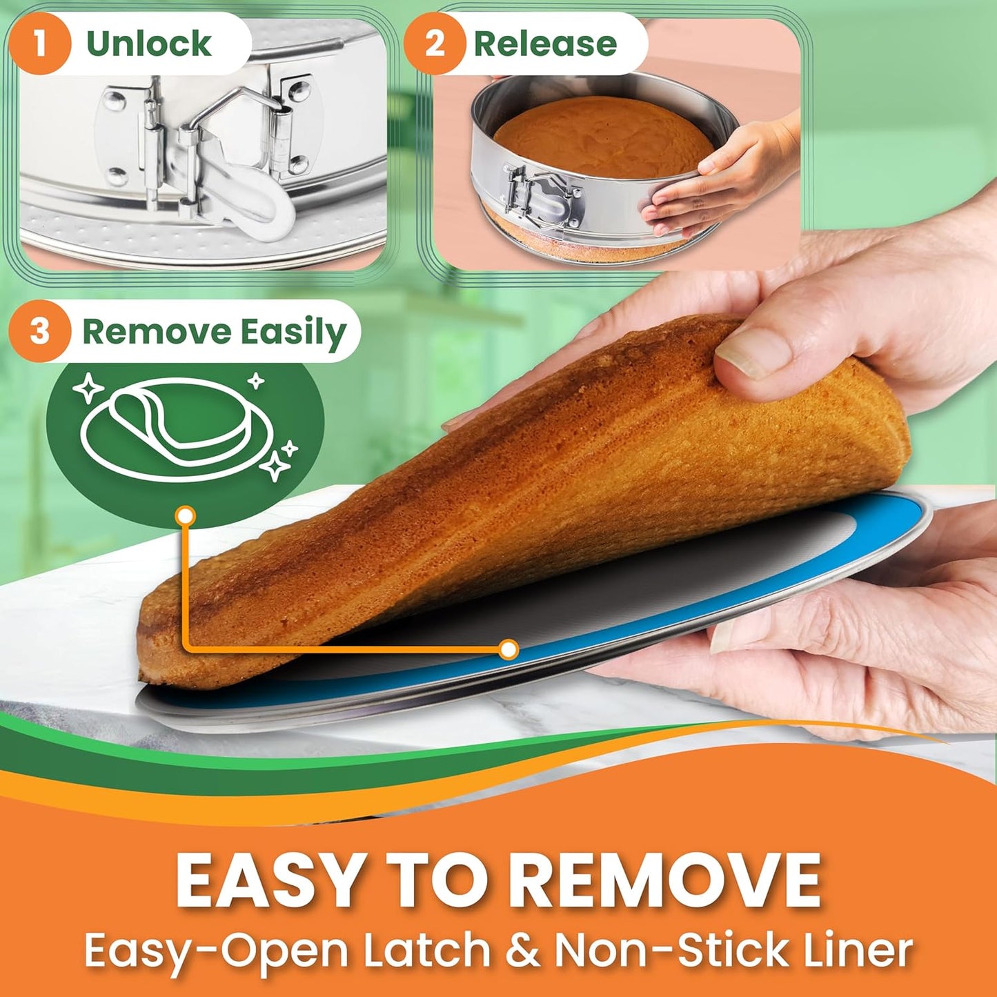 Cheese Cake Pans for Baking - NON TOXIC 9 Inch Spring Form Pan for Cheesecake with LEAKPROOF SILICONE PROTECTOR - STAINLESS STEEL 9 Inch Springform Pan for Cheesecake WATER BATH