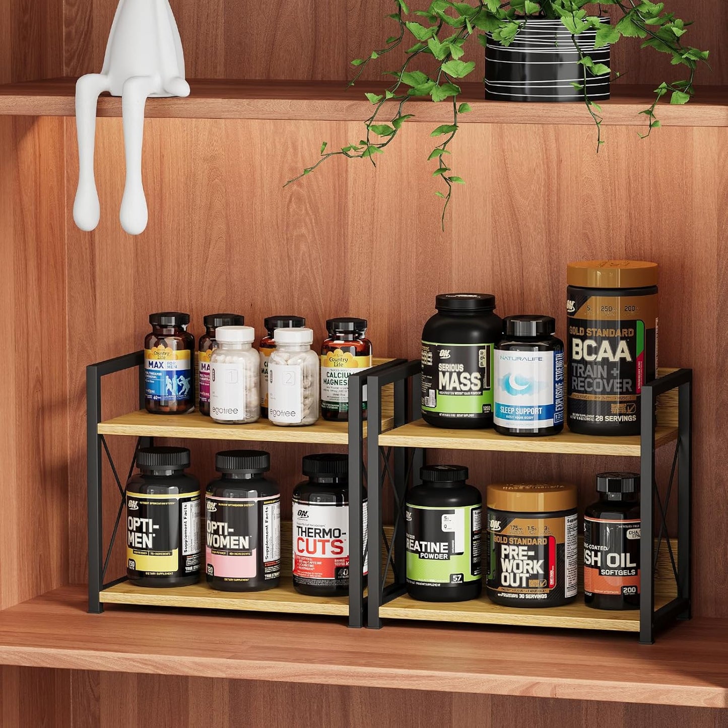 Giikin Countertop Shelf Organizer, 2 Tier Kitchen Spice Rack Organizer for Countertop, Wood Coffee Counter Shelf Organizer for Home (Bamboo, S)