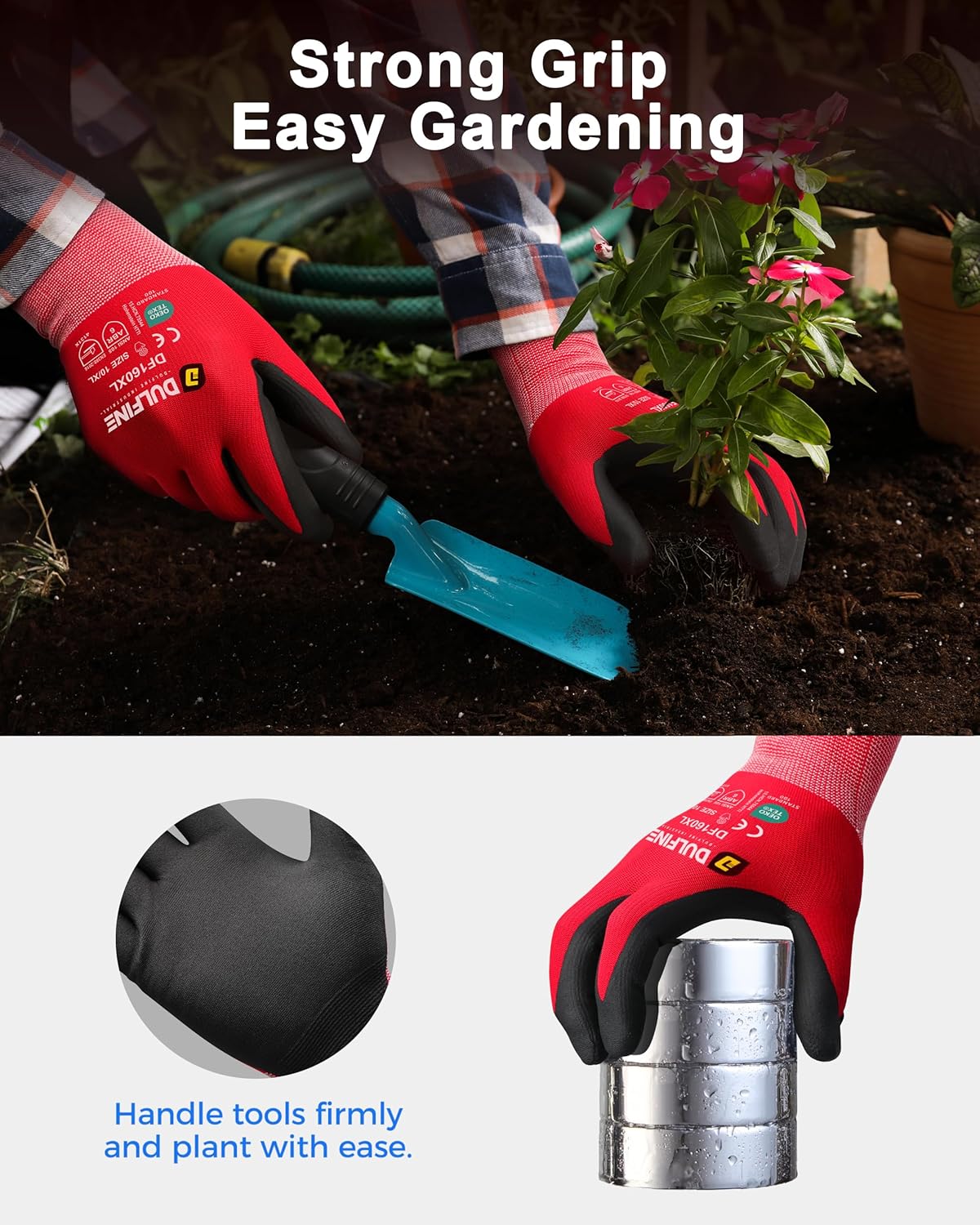 DULFINE Safety Work Gloves MicroFoam Nitrile Coated-12 Pairs Pack,Seamless Knit Nylon Glove with Black Micro-Foam Nitrile Grip,Ideal for General Purpose,Automotive,Home Improvement,Painting(XX-Large)