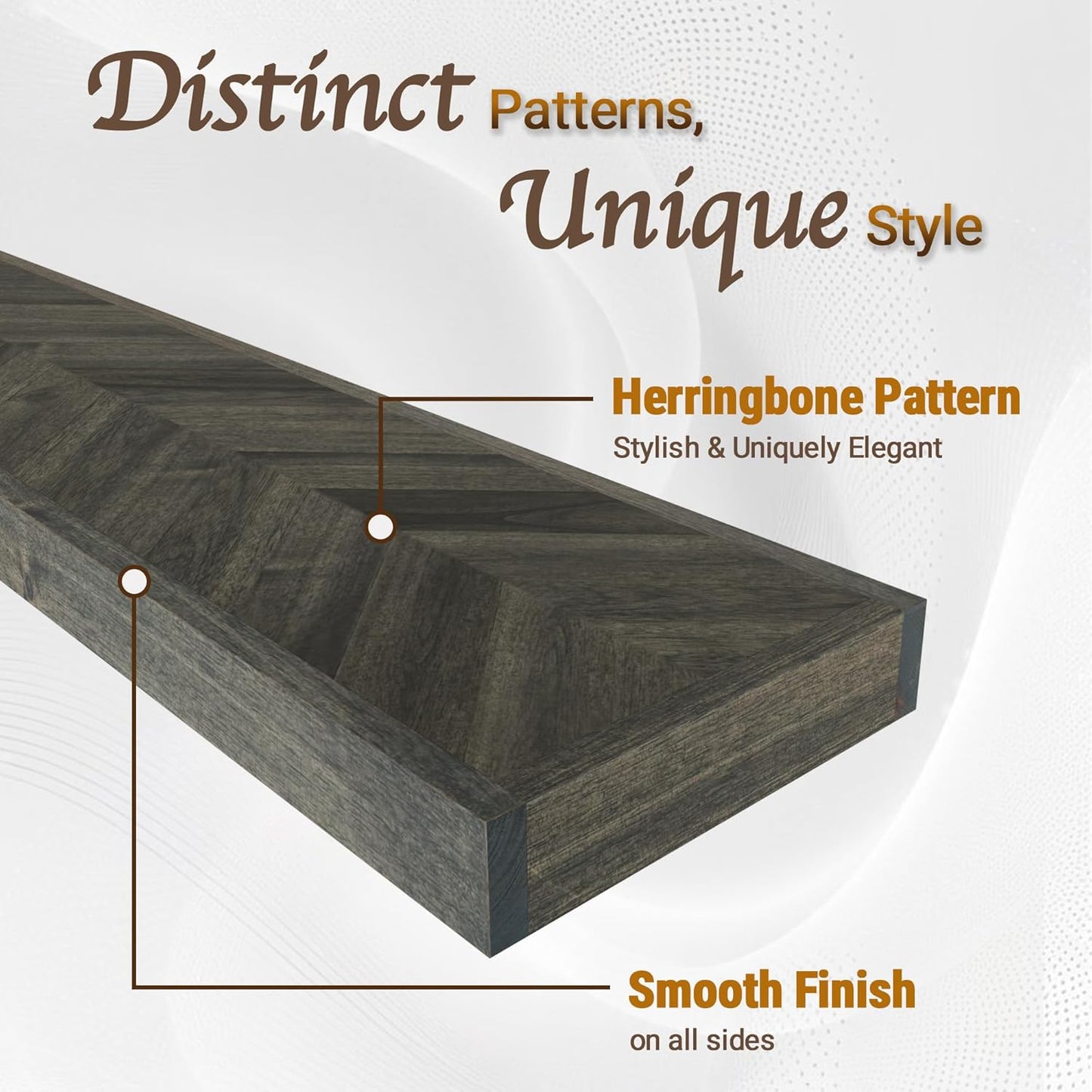 36" Acacia Chevron Floating Shelves Set of 2 - Wall Mounted Wooden Shelf for Stylish Home Décor - Mocha Color - 36x6.7x1.5 Inches