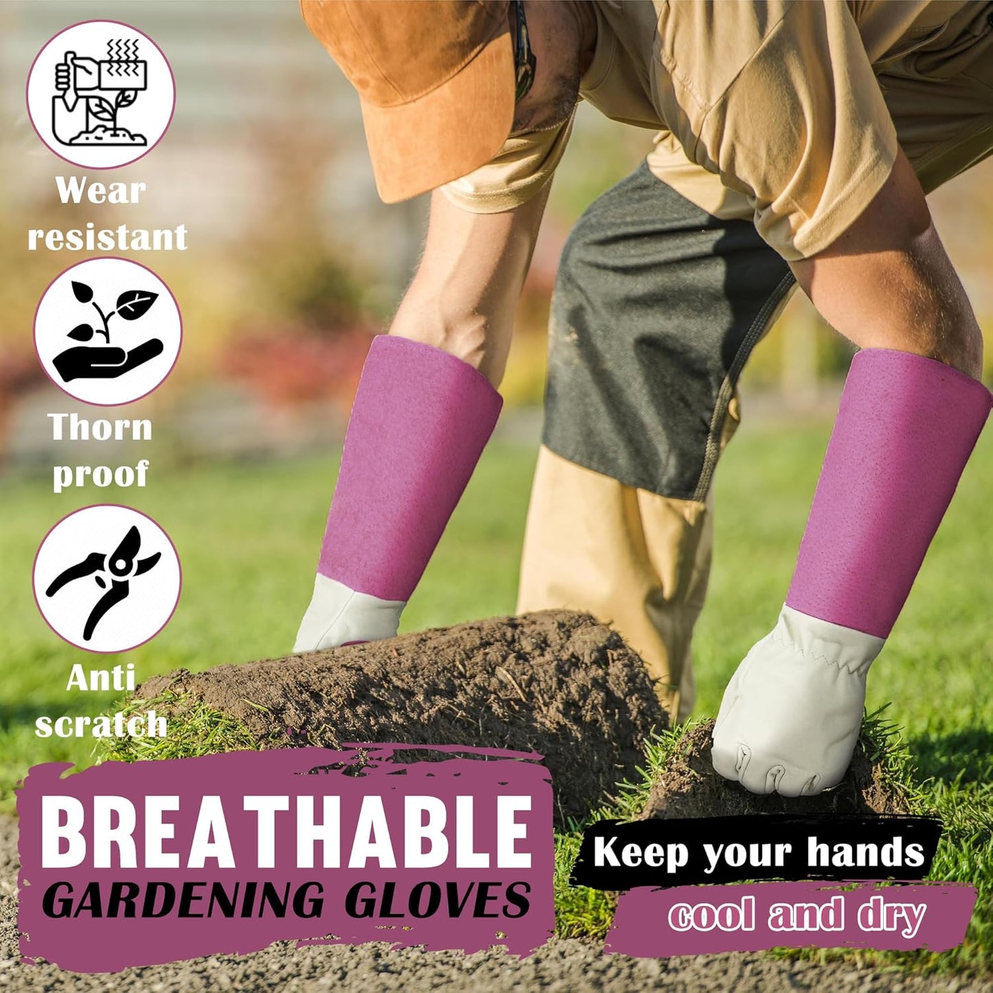 HANDLANDY Rose Pruning Gardening Gloves for Men & Women, Thornproof Long Gauntlet Gloves, Pigskin Leather - Breathable & Durability (Large)