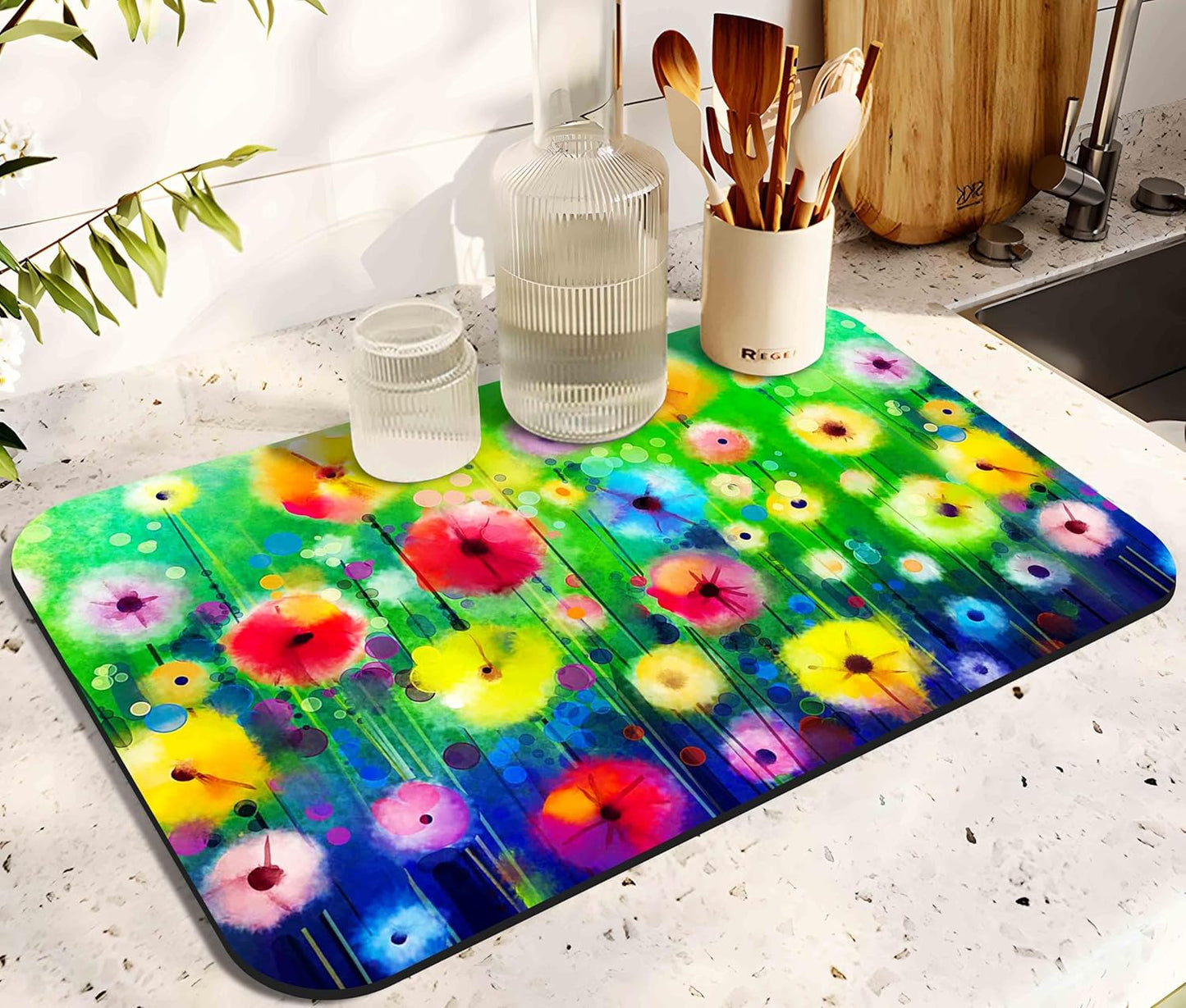 Dish Drying Mat for Kitchen Counter 20x12in Washable Quick Dish Drying Pad Rubber Backed Absorbent Draining Mat Fit Kitchen Counter,Bar,Under Sink,Dishes,Utensils,Dish Rack