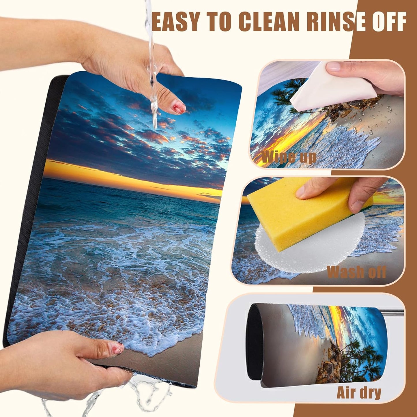 Sunrise over the Beach Coffee Mat Absorbent Dish Drying Mat for Kitchen Counter Hide Stain Rubber Backed Coffee Bar Accessories Fit Under Espresso Machine Cafe Table, 11.8 x 19.7 Inch