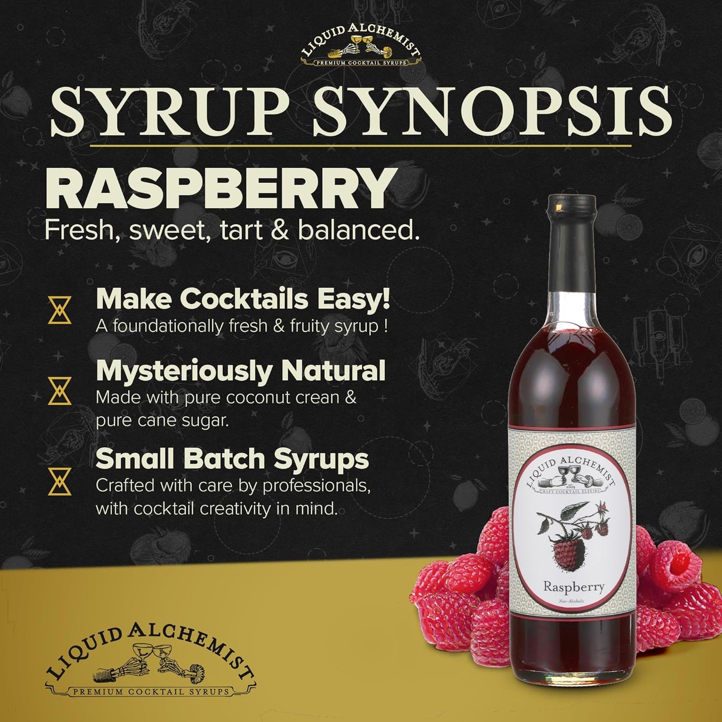 Liquid Alchemist Raspberry Syrup for Drinks - Real Ingredients Make the Perfect Summer Cocktail or Margarita Mix - Our Raspberry Cocktail Syrup is Non-GMO & Vegan (12 oz)
