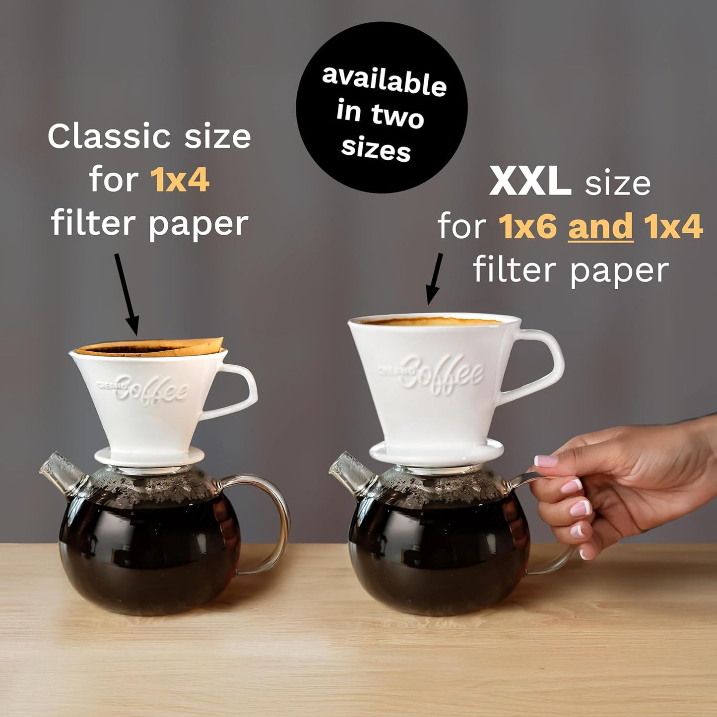 Creano XXL Porcelain Coffee Dripper Saffron - Ceramic Cone Brewer - Pour Over Coffee Maker - Filter Size 4 - huge and heavy quality 800gr/28oz - 6 Colours availeble