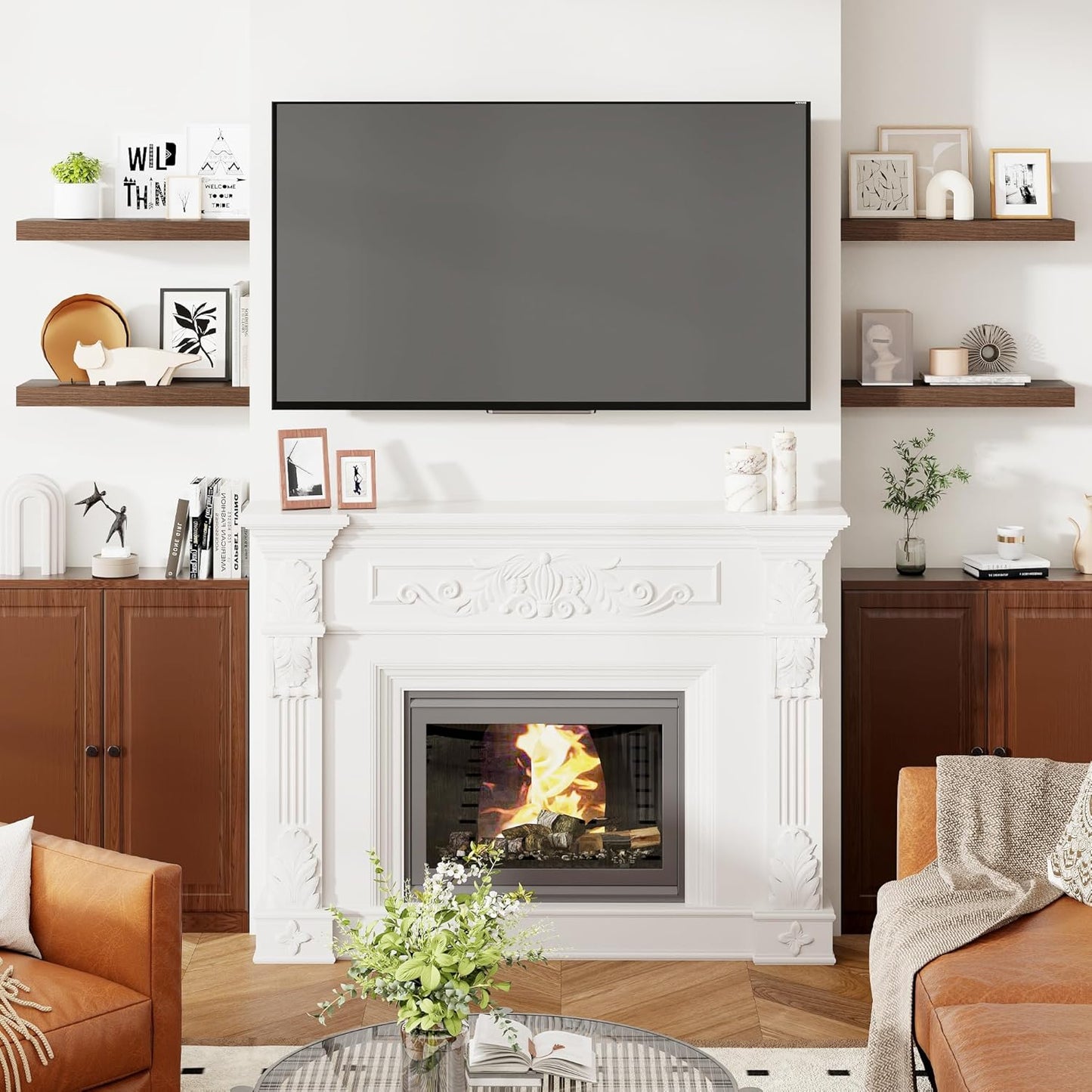 Heimlove 24 Inch Floating Shelves for Wall Walnut Shelves Set of 2,Wall Mounted Rustic Wood 8 Inch Deep Floating Shelf with Invisible Brackets for Bedroom Kitchen Living Room