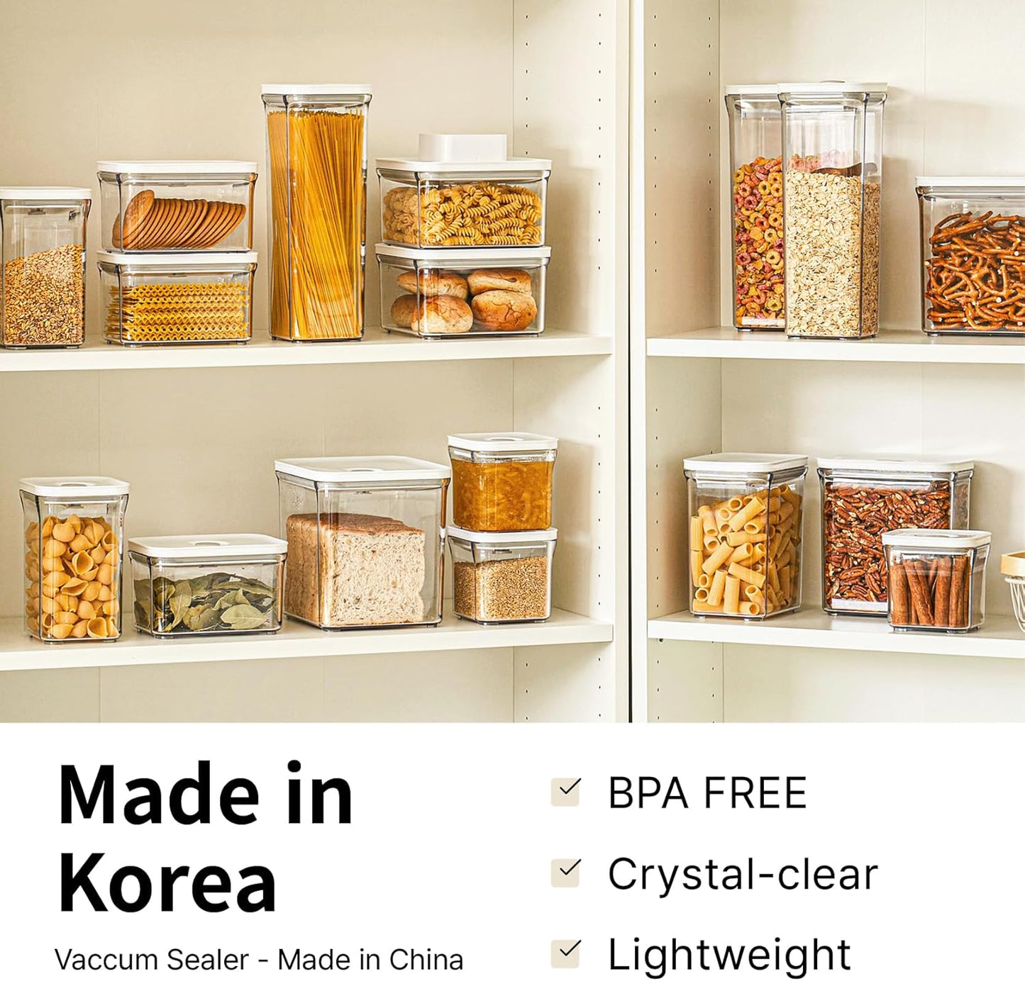 Premium Airtight Food Storage Containers Mega 8P/Set. Total 46.11cup, 7pcs Container and Vacuum Sealer. Smart One-Click Seal Lid, Patented Double Silicone Lining, 100% Leak Proof, BPA-FREE