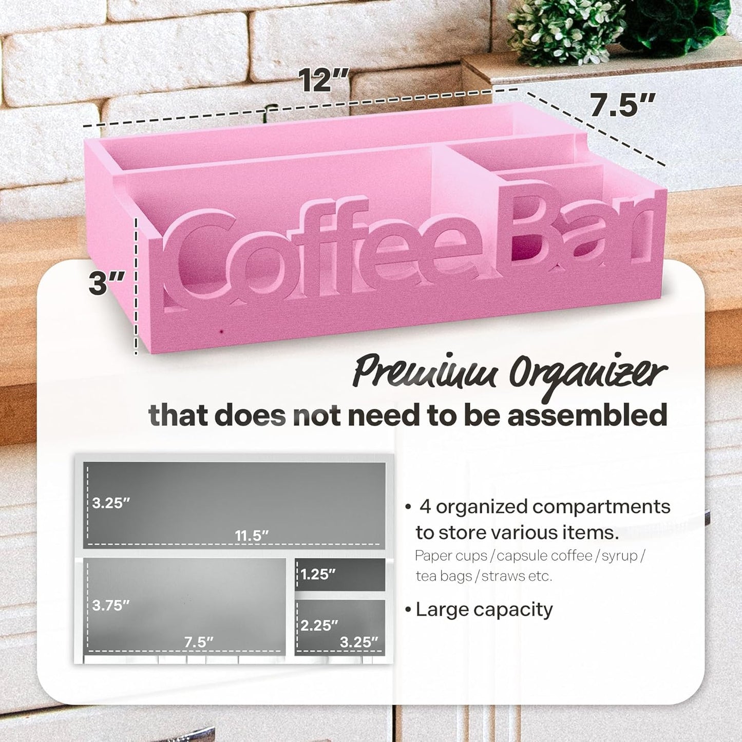 Coffee Bar Organizer - Wood Coffee Pods Holder Storage Basket, Essential Coffee Bar Accessories for Home and Office, Coffee and Tea Condiment Storage Organizer