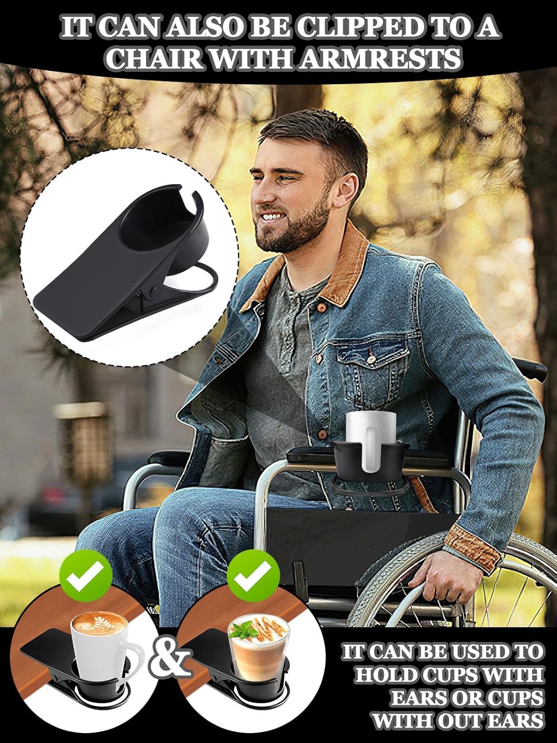 3PCS Drinking Cup Holder Clip Kalolary Chair Desk Bottle Cup Stand DIY Glass Clamp Storage Saucer Clip with Groove for Potted Plant Beverage Coffee Mug Holder Clip for Home & Office (Black)