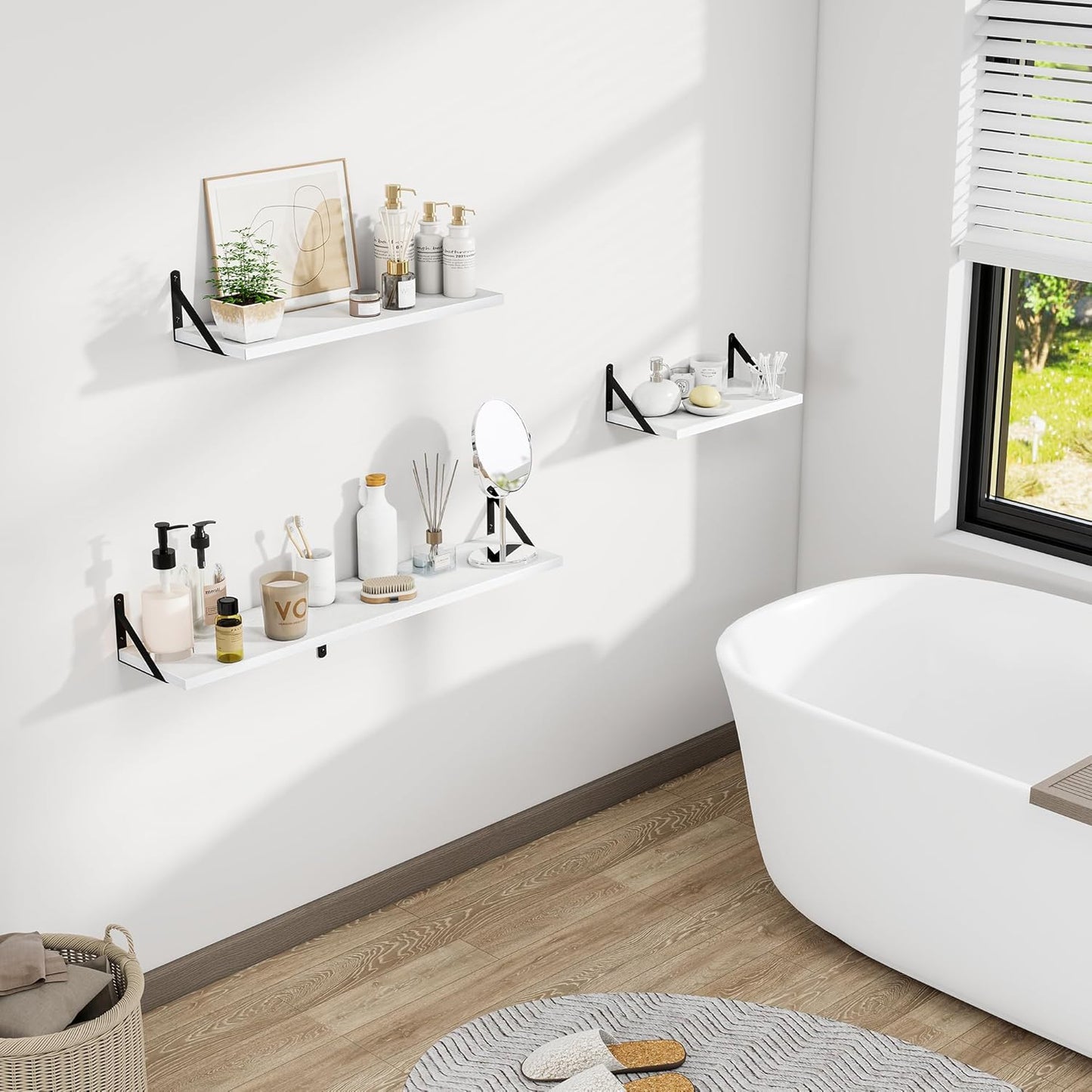 Dreamland White Floating Shelf 36 inch, 36W x 8D Wall Mounted Shelves Set of 2, Wide Display Ledge Shelf with Sturdy Metal Brackets for Living Room, Bathroom, Bedroom and Kitchen