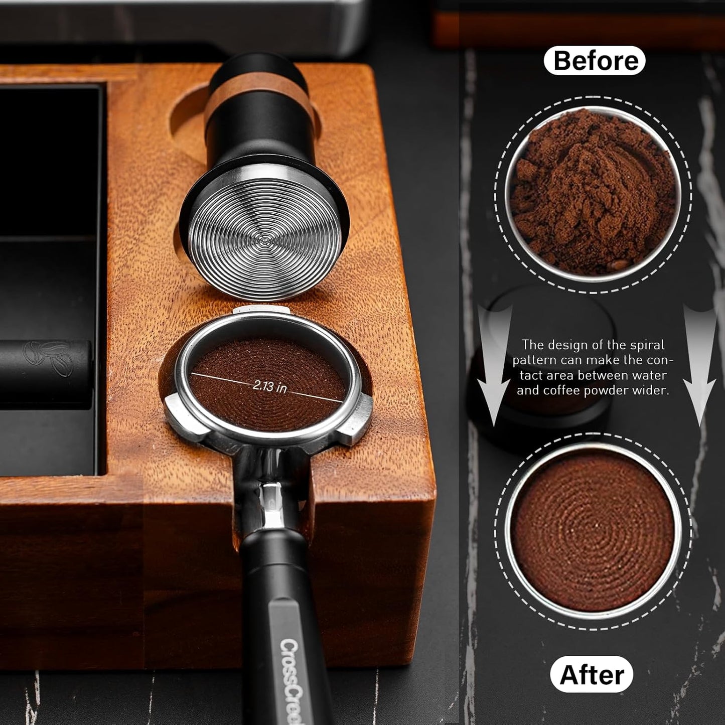 53.3mm Coffee Tamper | Calibrated Espresso Tamper with Spring Loaded | Barista Tamper with 30lbs, Stainless Steel Base and Black Aluminum Handle | Barista Home Coffee Espresso Accessories