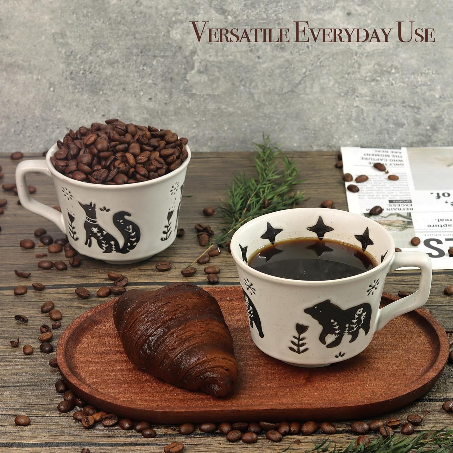 Ceramic Coffee Mug, 12 oz Novelty Unique Teacup with Large Handle, Stoneware Cup for Tea Mocha Latte Cappuccino Espresso (Fox)