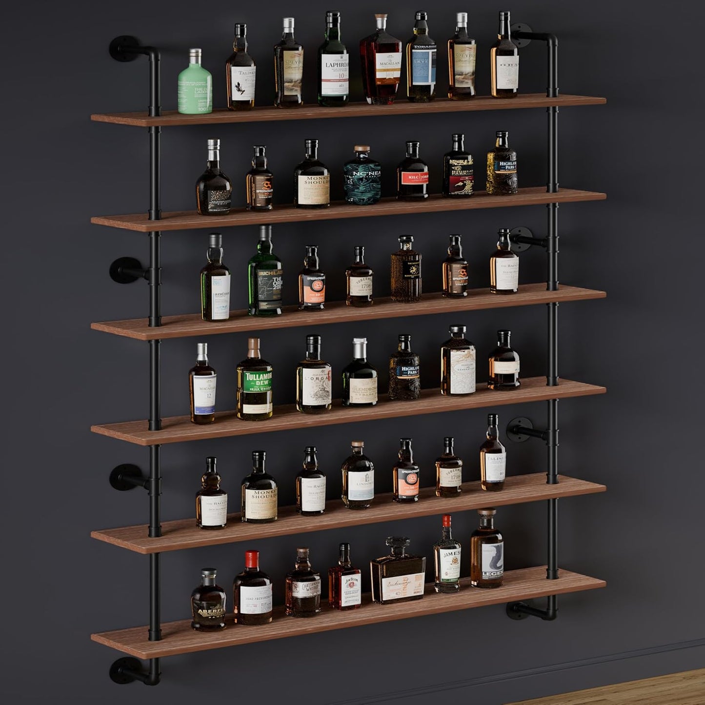 48 InchPipe Bookshelf Floating Shelves for Wall Shelves Bookshelf Industrial Pipe Shelving Shelves Real Wood Planks Rustic Hanging Shelves Farmhouse Kitchen Bar Shelving