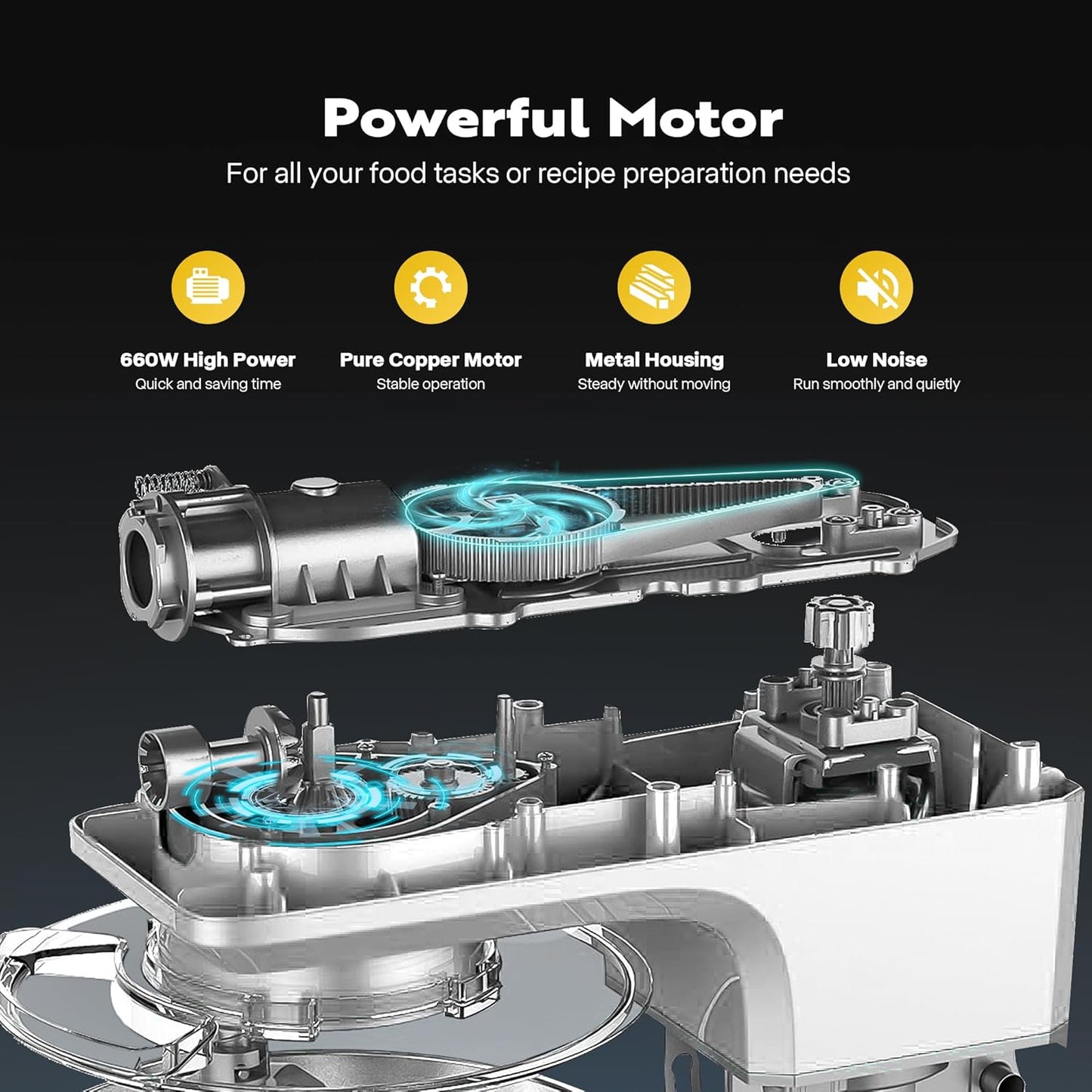 VIVOHOME 7.5 Quart Stand Mixer, 660W 6-Speed Tilt-Head Kitchen Electric Food Mixer with Beater, Dough Hook, Wire Whip, and Egg Separator, Silver