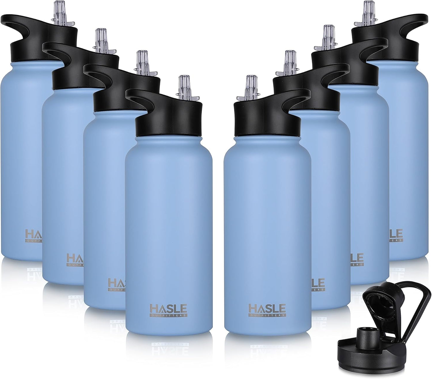 HASLE OUTFITTERS 32 oz Insulated Water Bottle Stainless Steel Double Walled Vacuum Sports Water Bottle with 2 Lids (Straw and Spout Lid) for Gym Camping Hiking(Blue,8)