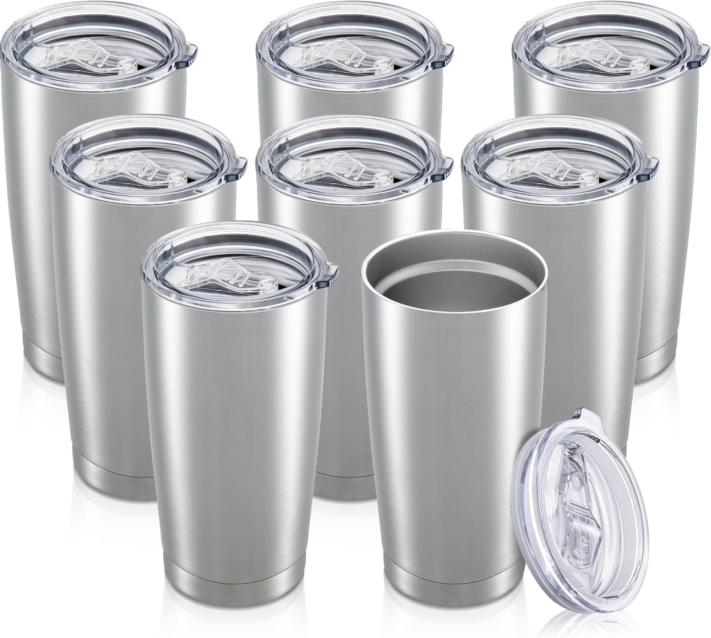 20 oz Tumbler with Lid Stainless Steel Insulated Tumblers Bulk Double Wall Vacuum Cups Powder Coated Travel Mug Keep Drink Cold and Hot, Stainless Steel, 8 Pack