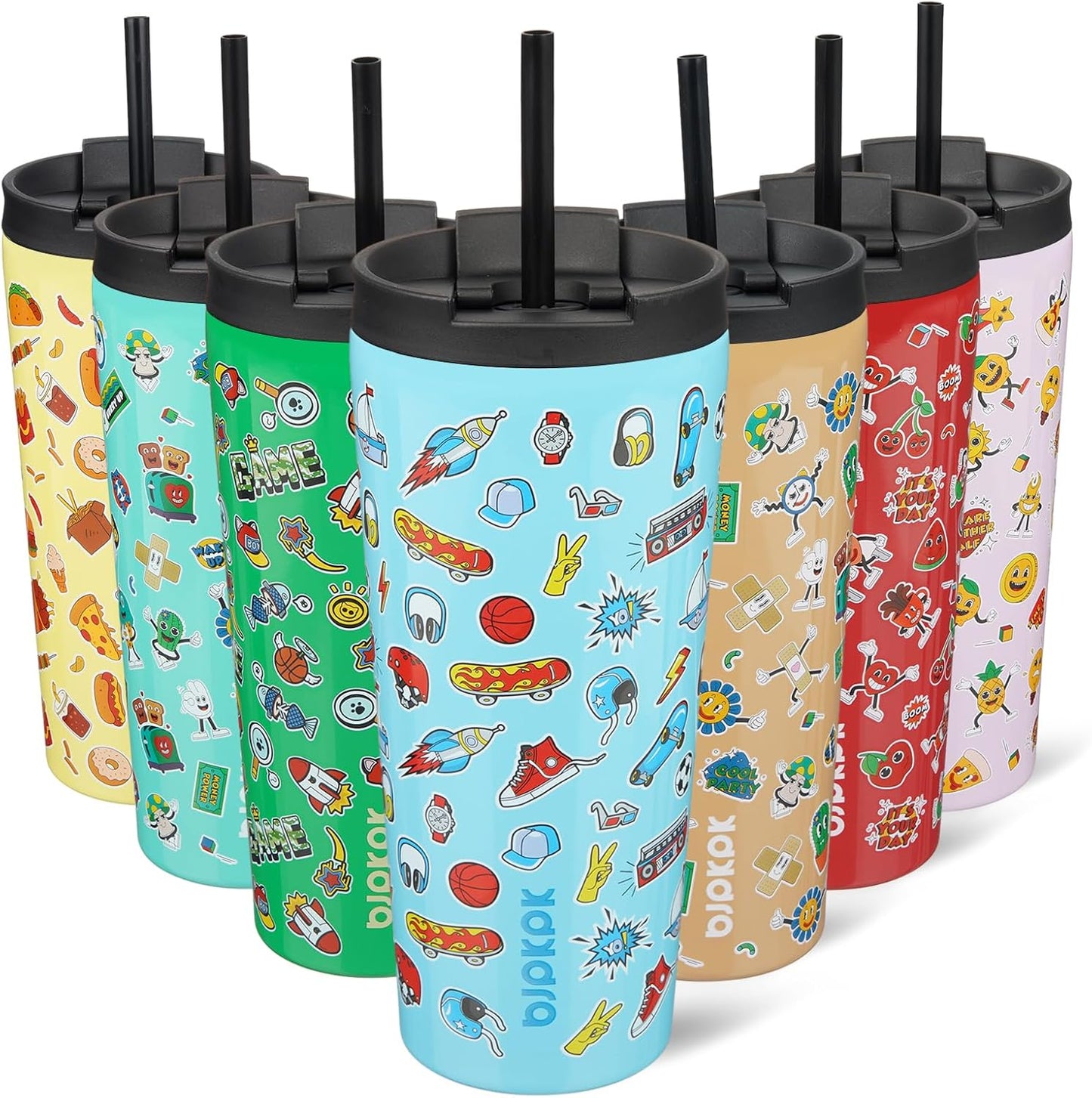 BJPKPK 22oz Insulated Tumbler With lid And Straw Stainless Steel Tumblers Travel Coffee Mug Reusable Thermal Cup,Playground