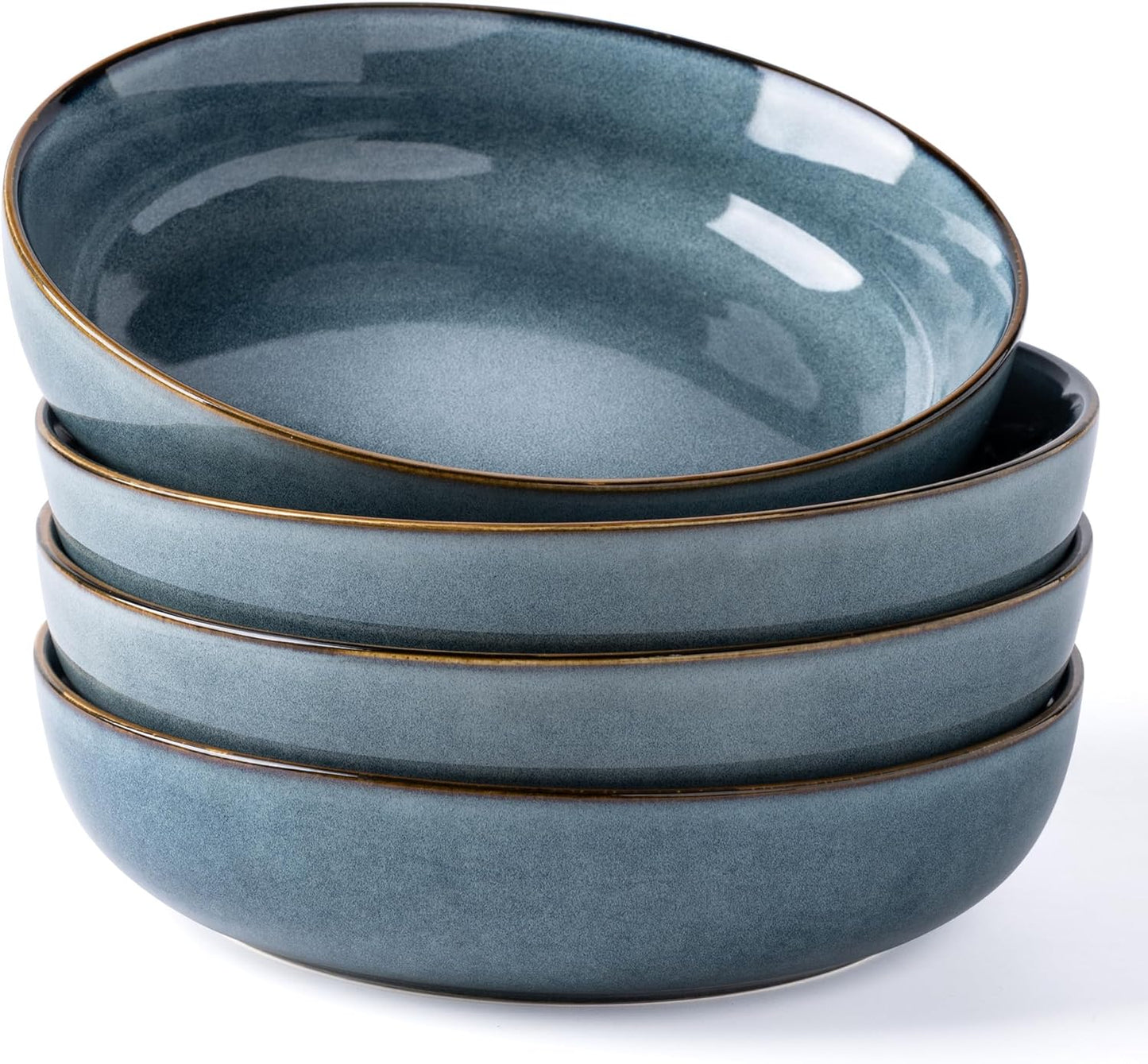 GBHOME 9'' Large Ceramic Pasta Bowls, 38oz Stoneware Pasta Serving Bowls Set of 4 for Kitchen, Wide Bowls for Fruit,Pasta,Salad,Oatmeal,Meal, Microwave Safe, Reactive Glaze-Space Blue