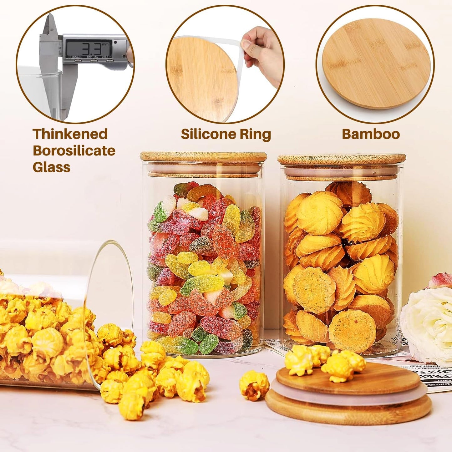 66 oz Glass Food Storage Jars with Airtight Lids, Tall Clear Glass Jar with Bamboo Lid, Airtight Food Canister for Pasta, Candy, Coffee, Sugar, Cookie, Snack. (Round | 10+11 Inch)