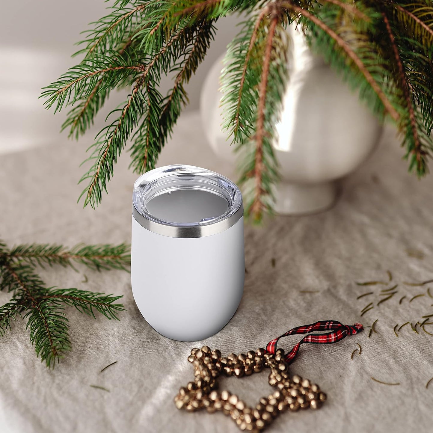 DOMICARE Stainless Steel Wine Tumbler Bulk with Lid, Personalized White Insulated Tumblers Set, 12oz Travel Coffee Cups Pack of 12