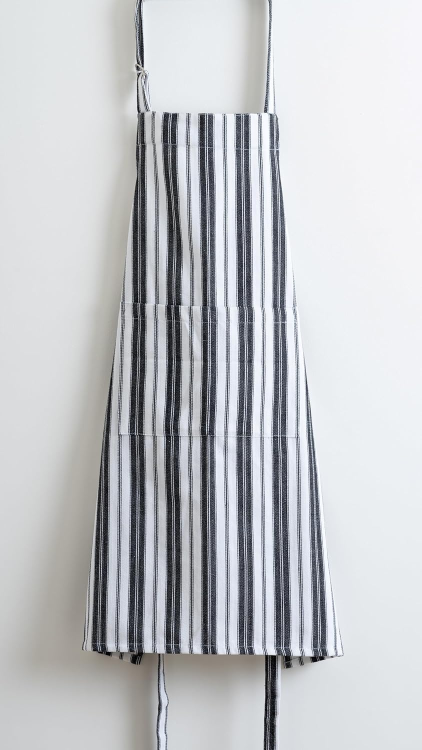 Cotton Professional Apron For Kitchen – 28 x 32 Inches – For Women & Men – Useful When Cooking, Baking, Gardening – Adjustable Strap Around Waist & Neck With Pockets Black Stripes