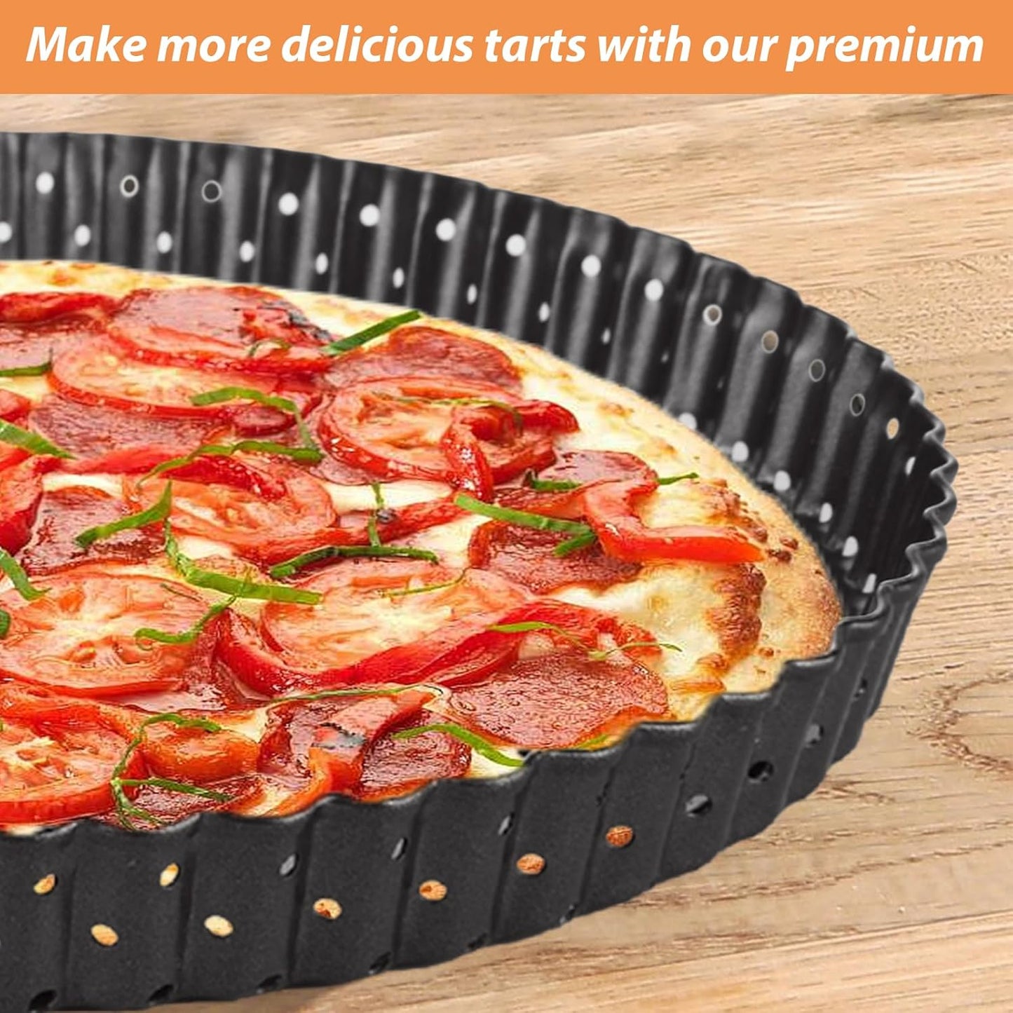 2Pcs Tart Pan 9 Inch Removable Bottom, Non-Stick Quiche Pan with Perforated Holes, Carbon Steel Quiche Baking Dish Fluted Tart Mold for Pies, Tarts and Quiche Baking