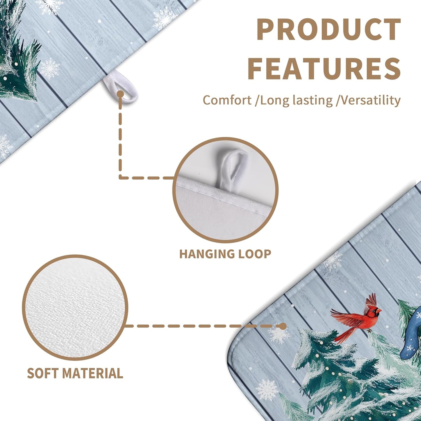 Winter Gnome Dish Drying Mat Christmas Tree Snowman Large Kitchen Mats Dish Drying Pad Bird Absorbent Dish Dryer Mat for Kitchen Countertops Microfiber Drainer Pad Dish Drying Mats (18x24 in)