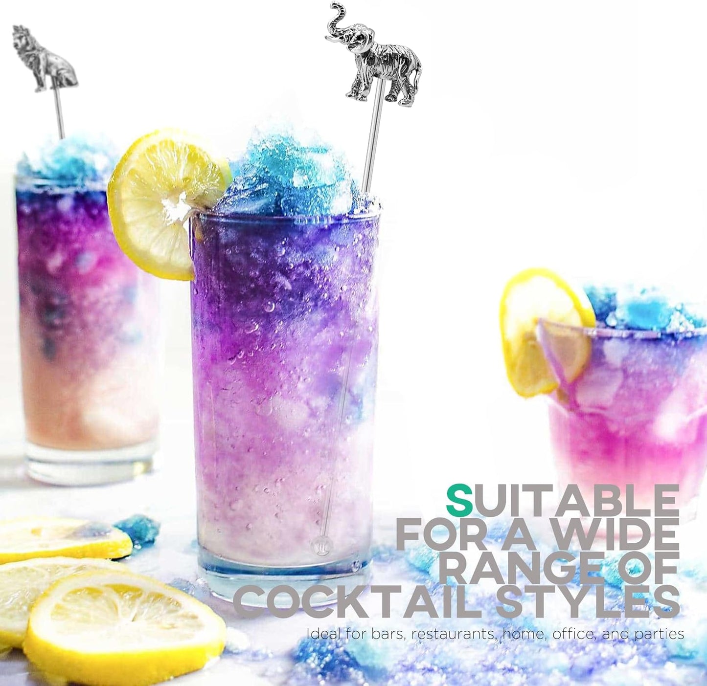 Homestia Swizzle Stick, Stainless Steel Coffee Stirrers, 7.5" Reusable Cocktail Picks Drink Swizzle Stir Sticks, 6PCS Reusable Coffee Beverage Drink Swizzle Stick Tools with Animal Design