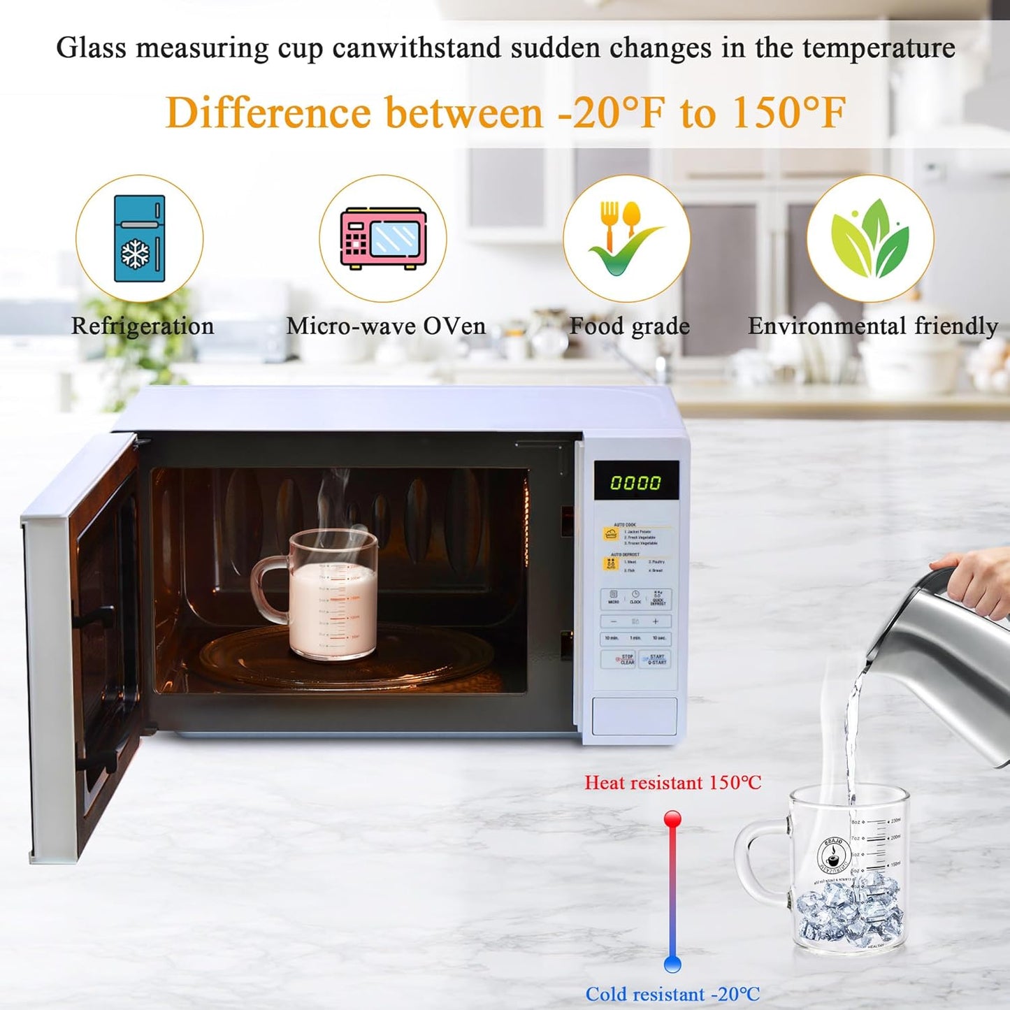 2 Piece Expresso shots cup,Glass measuring cup,8 Oz Glass Measuring Cup,Tea Glass Cups withHandles,Glass Coffee Cups for Latte(Black-2pcs)