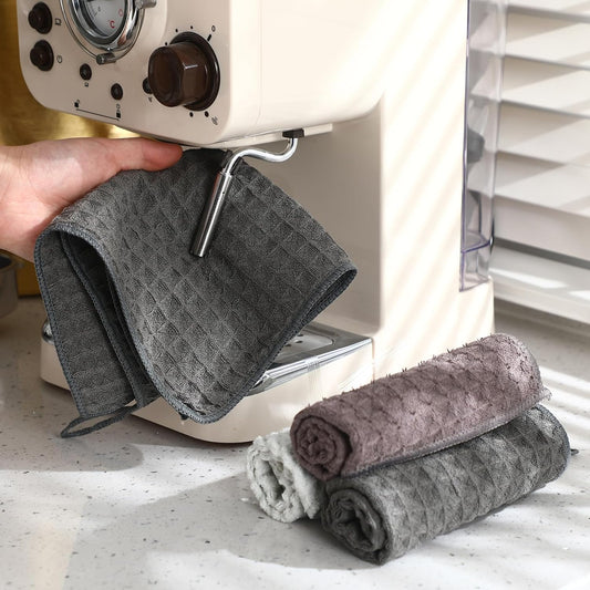 8 Pcs Espresso Machine Cleaning Accessories with 6 Coffee Towels Barista Microfiber Cloths 2 Cleaning Brush Grinder Tool with Spoon Coffee Bar Essentials for Steam Wands Countertops