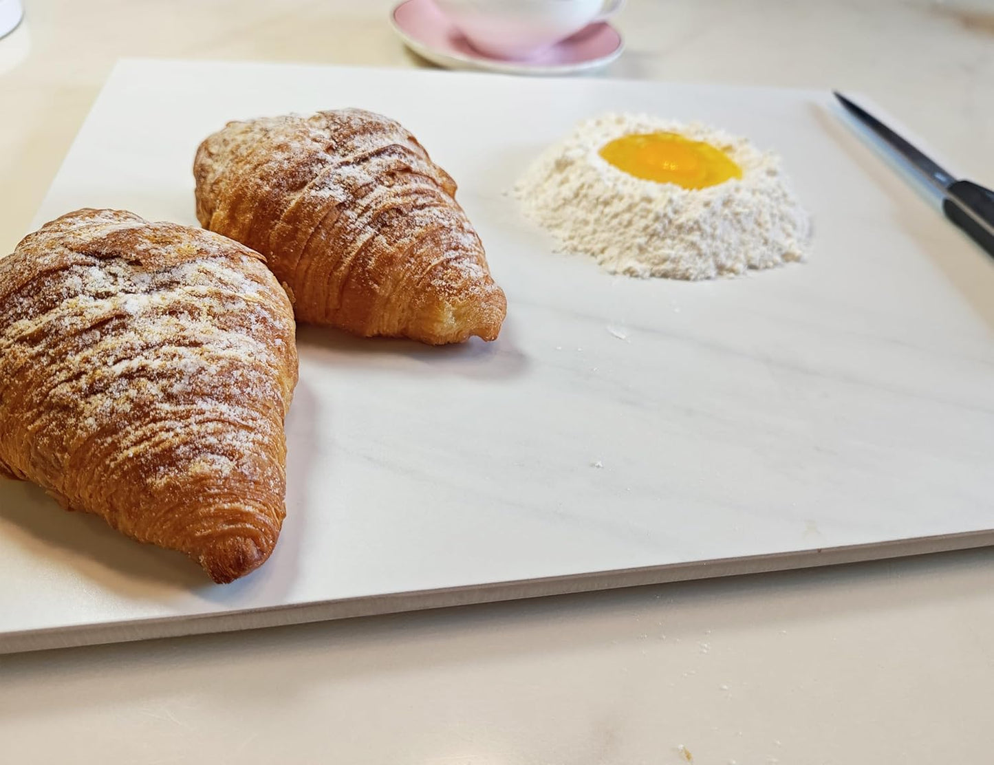 Multi-Purpose Pastry Marble Design Stone Tray Cutting Board Slab 16” x 12” with Non-Slip Feet,Stone Cheese Pastry Board,Marble Serving Tray, Heat Resistant, Easy to Clean (G16, 16 * 12)