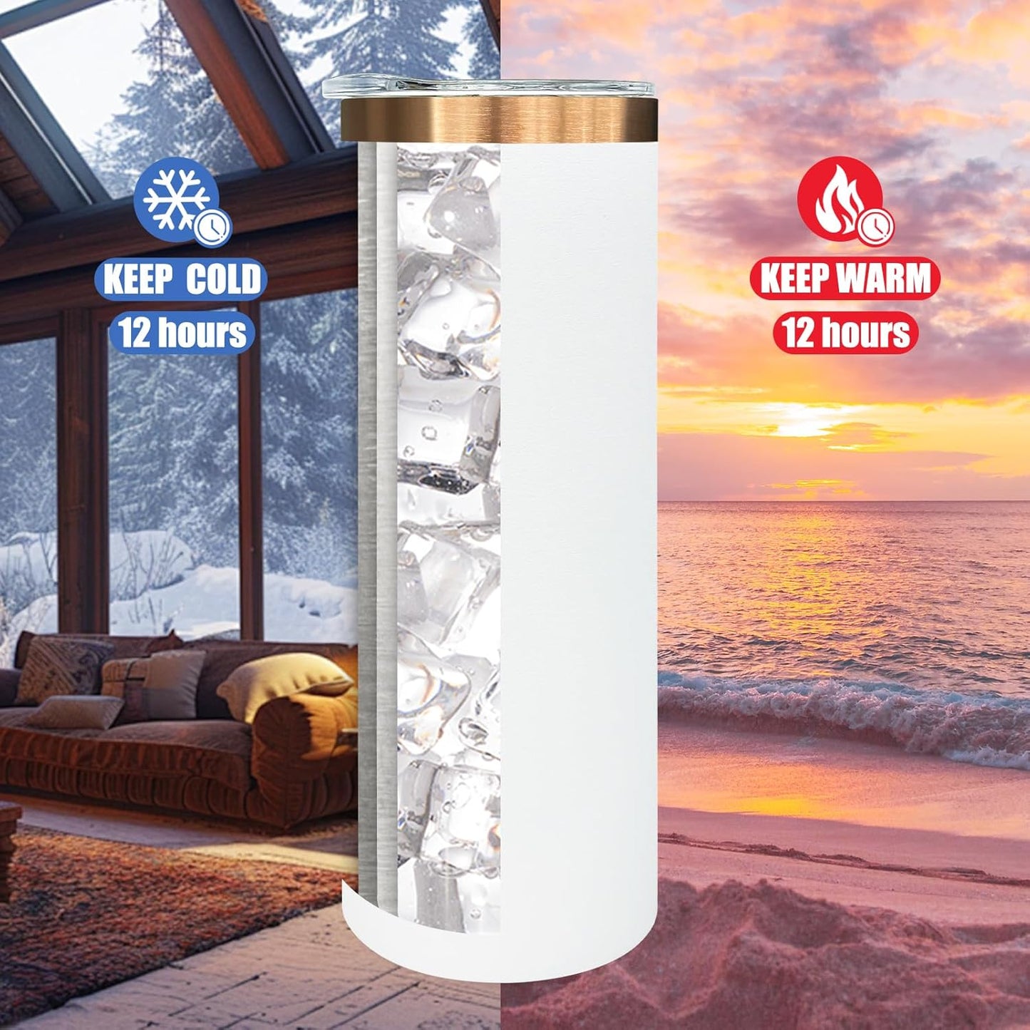 20 oz Skinny Tumblers Bulk 4 Pack, Stainless Steel Insulated Tumbler with Lids and Straws, Slim Double Wall Powder Coated Travel Coffee Mugs Reusable Cup for Hot Cold Drinks (White,4 pack)