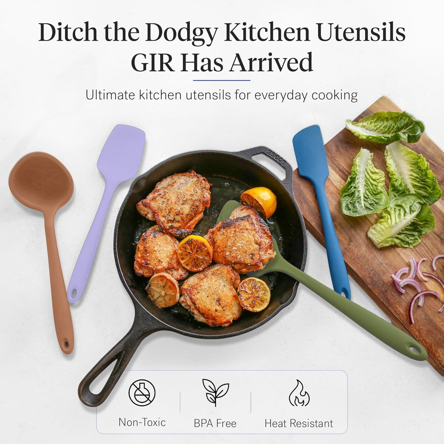 GIR: Get It Right Spatula Set for Cooking - 5-Piece Mediterranean Color - Heat Resistant to 425°F & No-Scratch on Nonstick Cookware - Dishwasher-Friendly Cooking Utensils & Silicone Spatulas