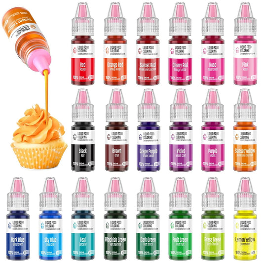Food Coloring Liquid Set - Jelife 20 Colors Liquid Easter Eggs Dye Kit Edible Cake Decorating Color Flavorless Vibrant Food Dye for Baking Macaron Frosting Fondant Cookie(6ml/Bottles)