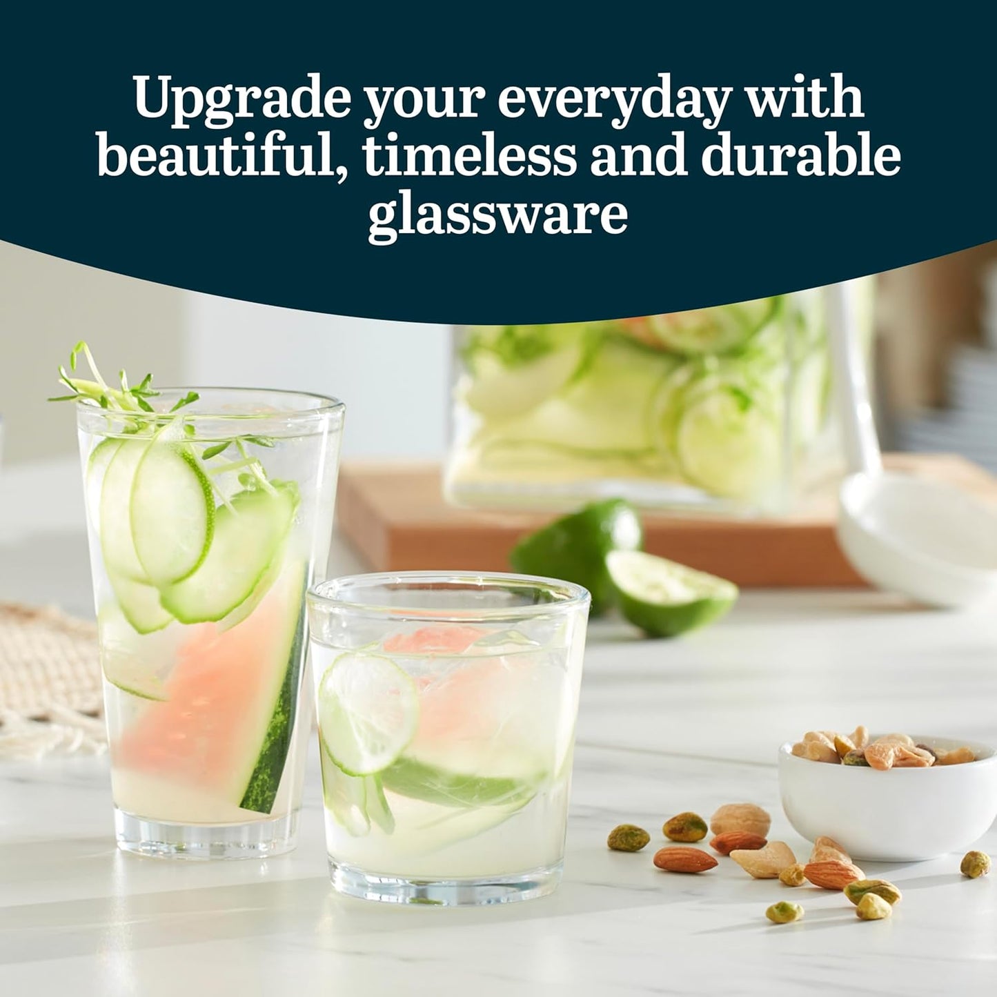 Libbey Preston Tumbler and Rocks Glasses Set, All Purpose Everyday Drinking Glasses Set of 16, Dishwasher Safe Kitchen Glassware Set