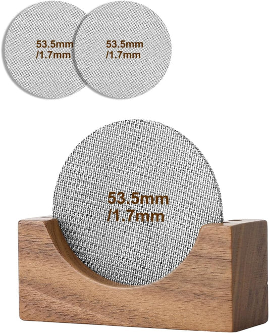 53.5mm Coffee Puck Screen & Walnut Puck Screen Holder, 316 Stainless Steel Espresso Filter for Espresso Portafilter, Professional Tool for Portafilter Filter Basket