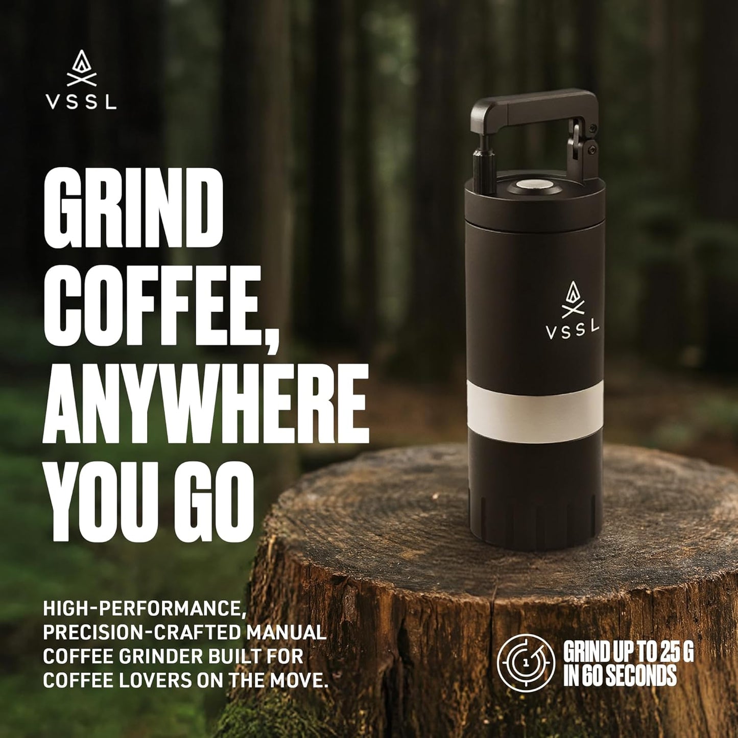 Java G25 Coffee Manual Coffee Grinder, Up To 25 Gram Capacity, Stainless Steel Conical Burr, Black