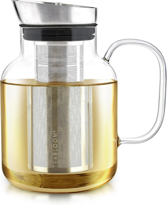 Teabloom Large Multi-Brew Borosilicate Glass Teapot + Kettle + Pitcher – Steep and Serve Hot Tea, Iced Tea, Cold Brew Tea and Fruit Infused Water – Legacy Tea Maker (51 OZ or 85 OZ)