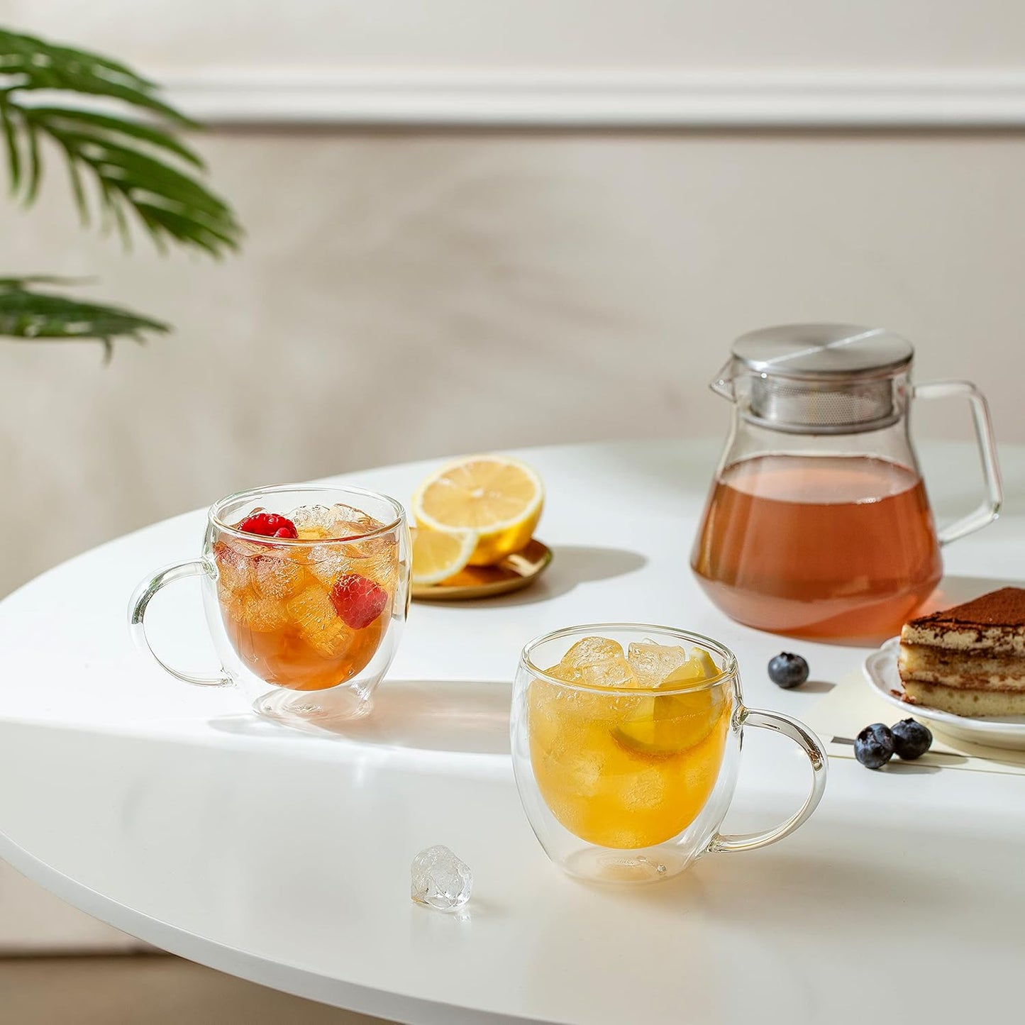 CNGLASS Double Wall Glass Coffee Mugs with Handle,8.5oz Clear Insulated Glass Espresso Cups for Hot and Cold Beverages,Latte,Cappuccino,Set of 2