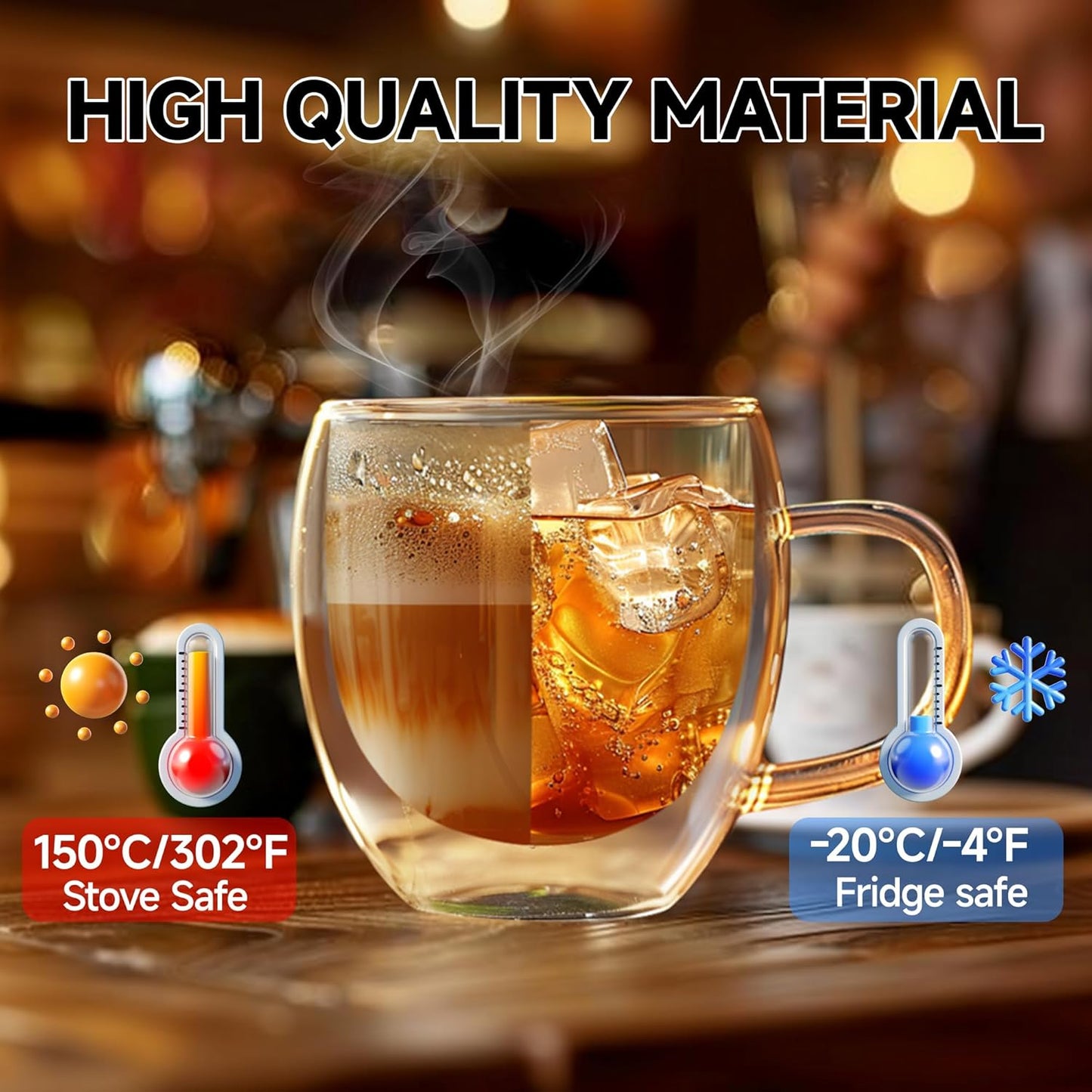 Set of 4 Double Walled Glass Coffee Mugs 3 Ounces Insulated Layer Coffee Cups with Handle Borosilicate Glass Espresso Cup for Hot Beverage,Cappuccino,Tea,Latte,Wine,Microwave Safe
