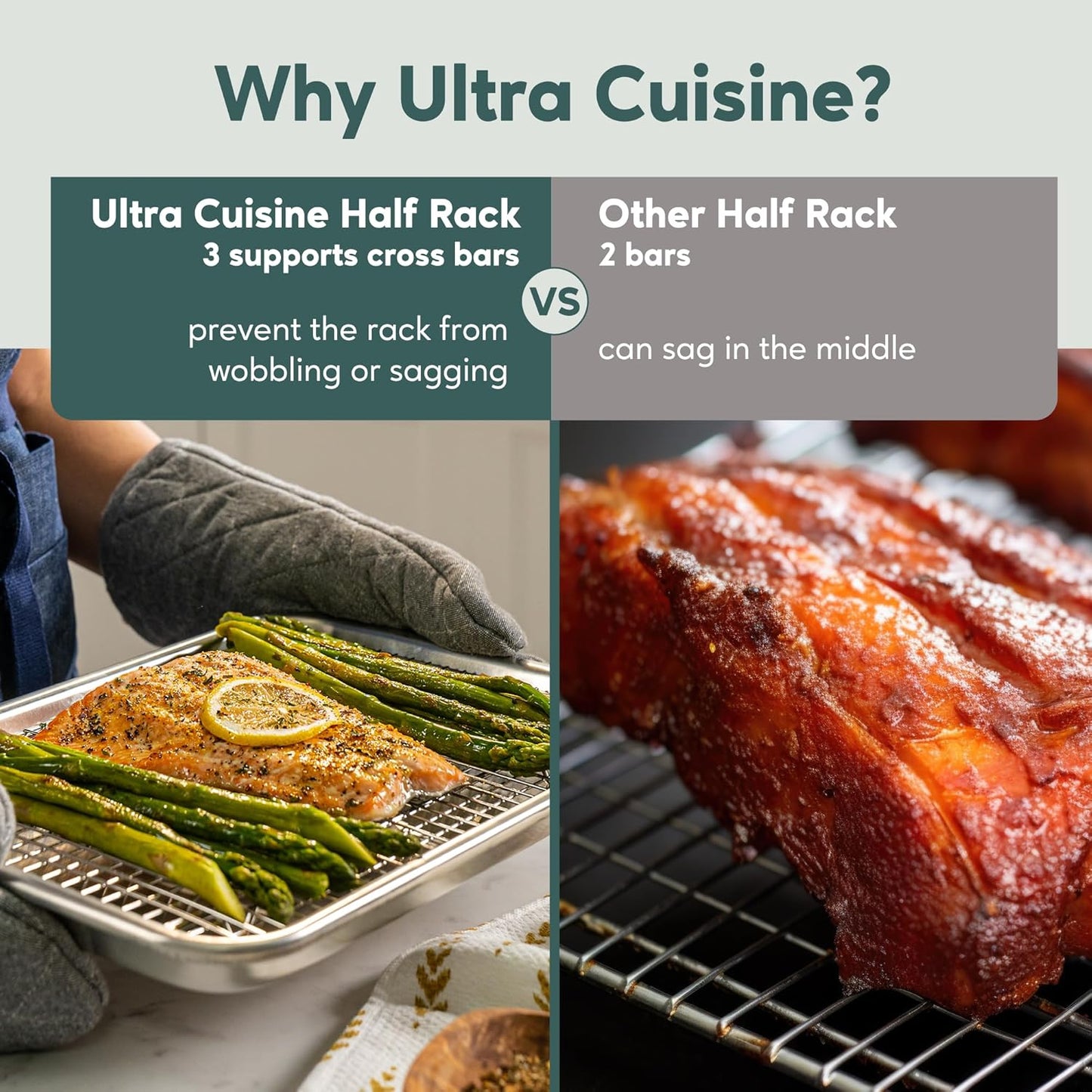 Ultra Cuisine Oven-Safe, Dishwasher-Safe 100% Stainless Steel Cooling & Baking Rack Set - Tight-Wire Bake for Oven Cooking - Heavy Duty - 8.5x12 - Set of 2 - Small Quarter Sheet Pan Cooling Racks