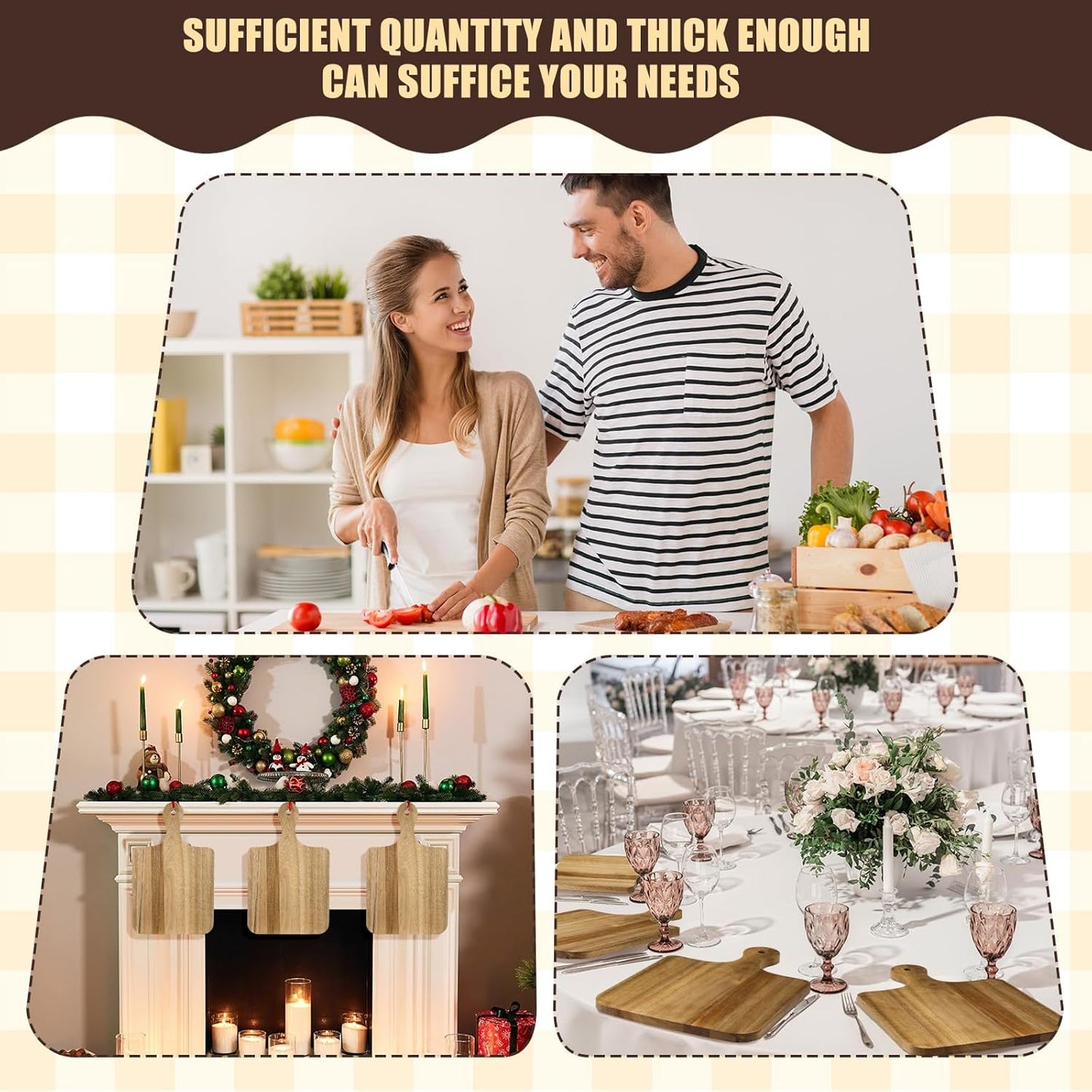 Lounsweer 6 Pcs Thicken Cutting Board Bulk Wood Board for Chopping Serving Charcuterie Material for Laser Engraving Mother' Day Wedding Housewarming Gift